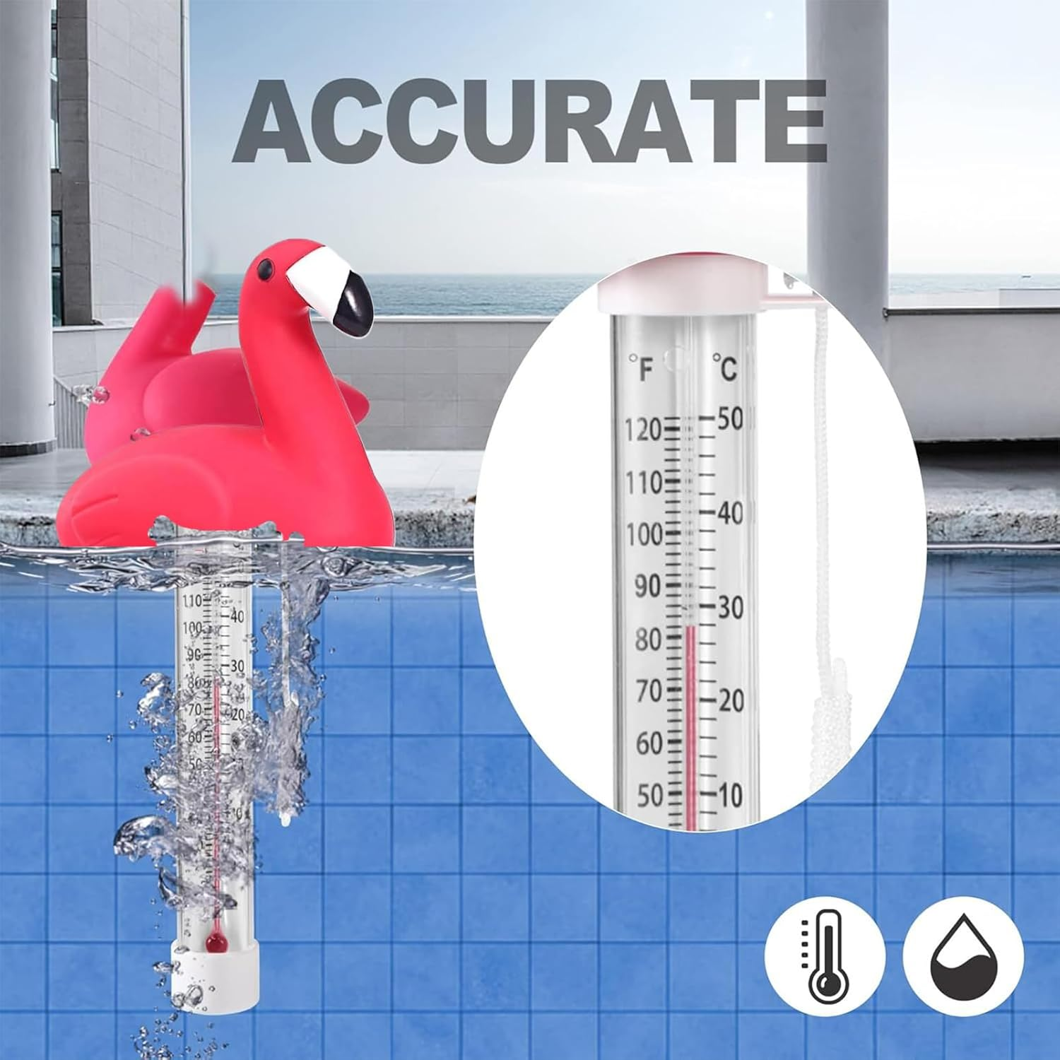 Swimming Pool Temperature Gauge, Aquarium Temperature Gauge, Easy Read Large Display Accurate Animal Shape Meter for Hot Tubs Spas Aquariums - Turtle image number 2