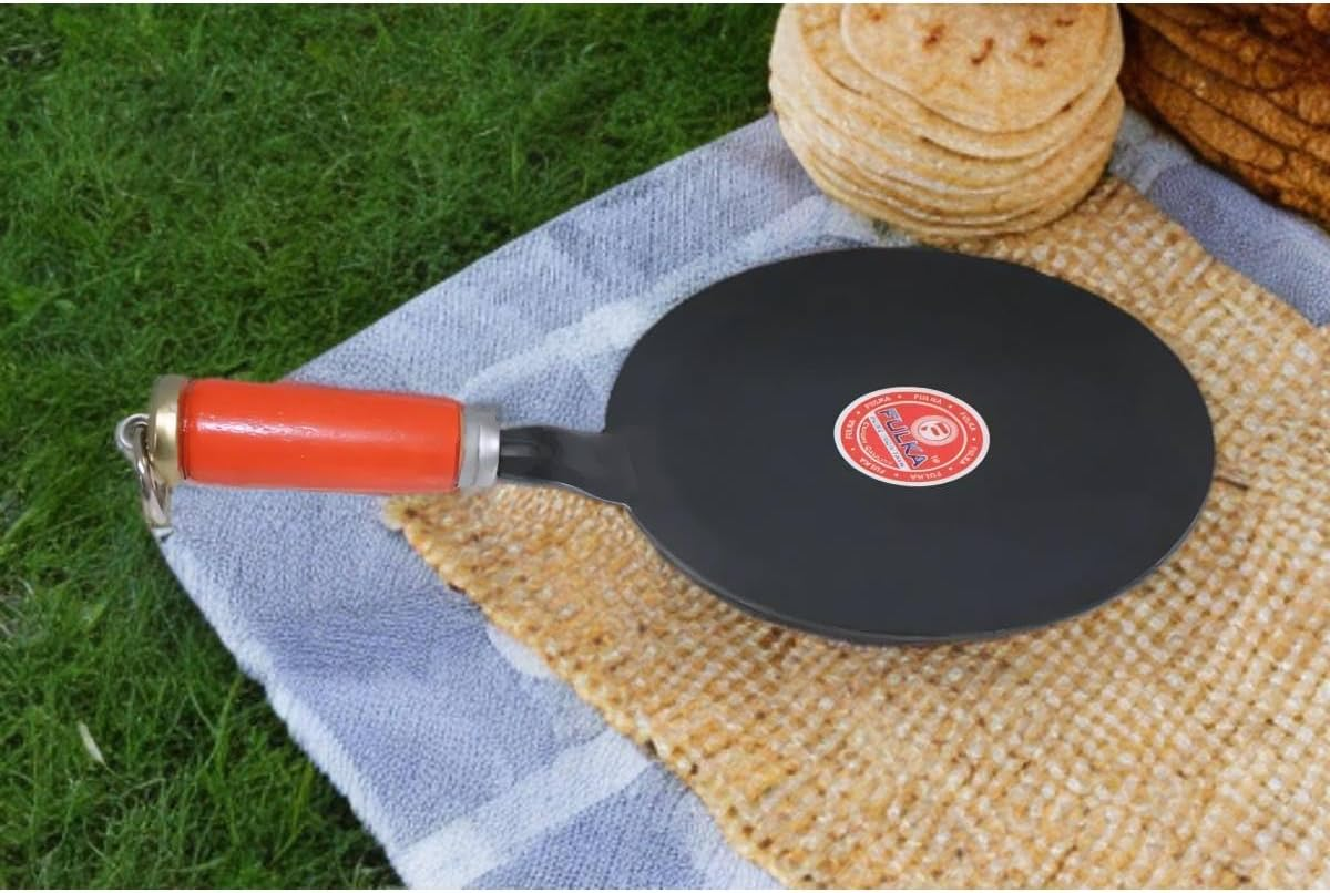 Pure Iron Concave Tawa with Unique Smooth Edges Metal Spoon Friendly Wooden Handle Perfect for Roti & Chapati 24 CM image number 6