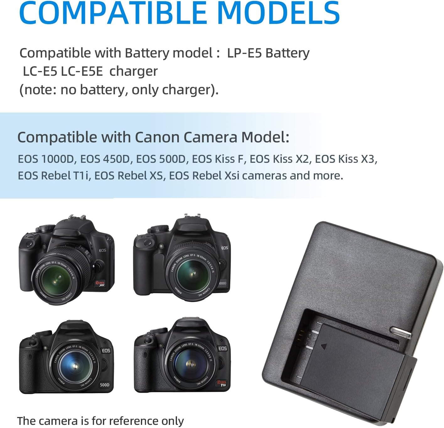 KWTOUL LP-E5 Battery Charger LC-E5 LC-E5E Compatible with Canon EOS 1000D, EOS 450D, EOS 500D, EOS Kiss F, EOS Kiss X2, EOS Kiss X3, EOS Rebel T1I, EOS Rebel XS, EOS Rebel Xsi