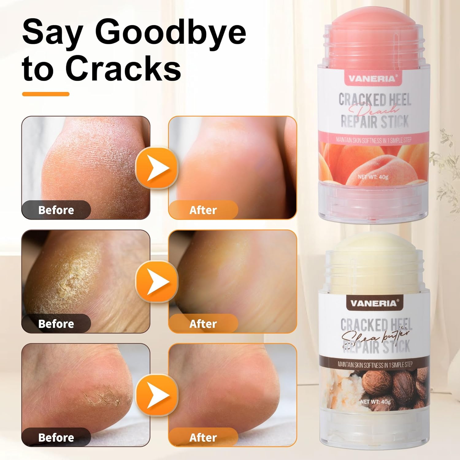 VANERIA Cracked Heel Repair Stick,Heel Balm for Dry Cracked Feet Treatment with Shea Butter & Coconut Oil,Deeply Moisturize & Soften Feet,Exfoliates Dead Skin 40G (Pink) - Pink image number 4
