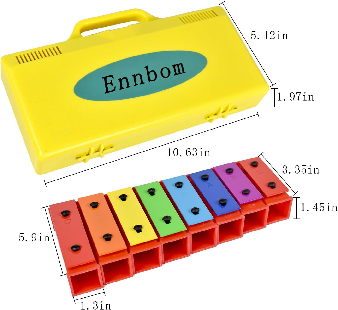 ENNBOM 8 Notes Chromatic Xylophone Glockenspiel Resonator Bells with Yellow Case image number 3