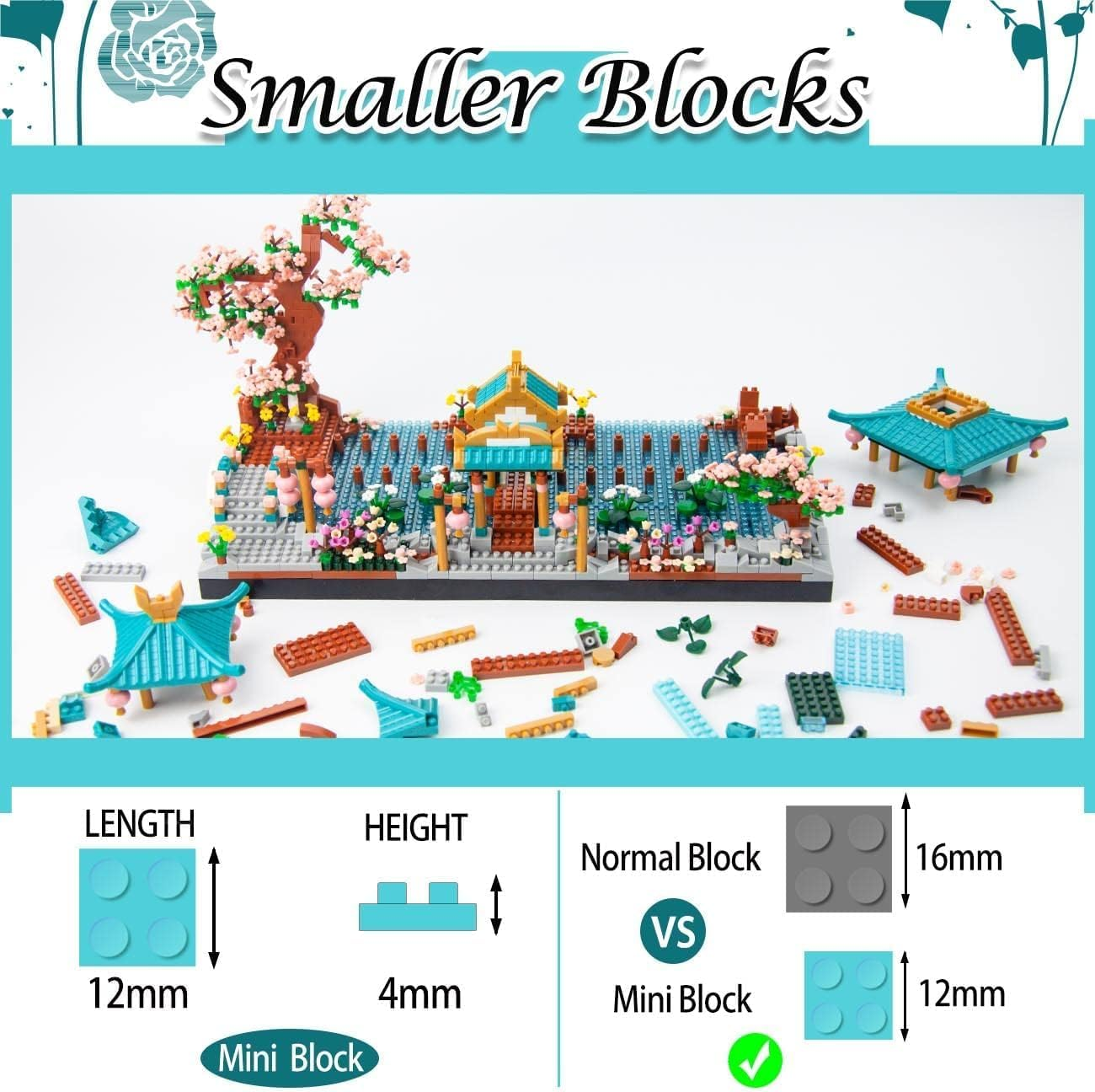 Oundarm Mini Chinese Classical Garden Building Blocks Set, Cherry Blossom Botanical Collection Building Set for Adults, 14+ Teens, Home Decor Accessories (2350 Pcs) image number 3