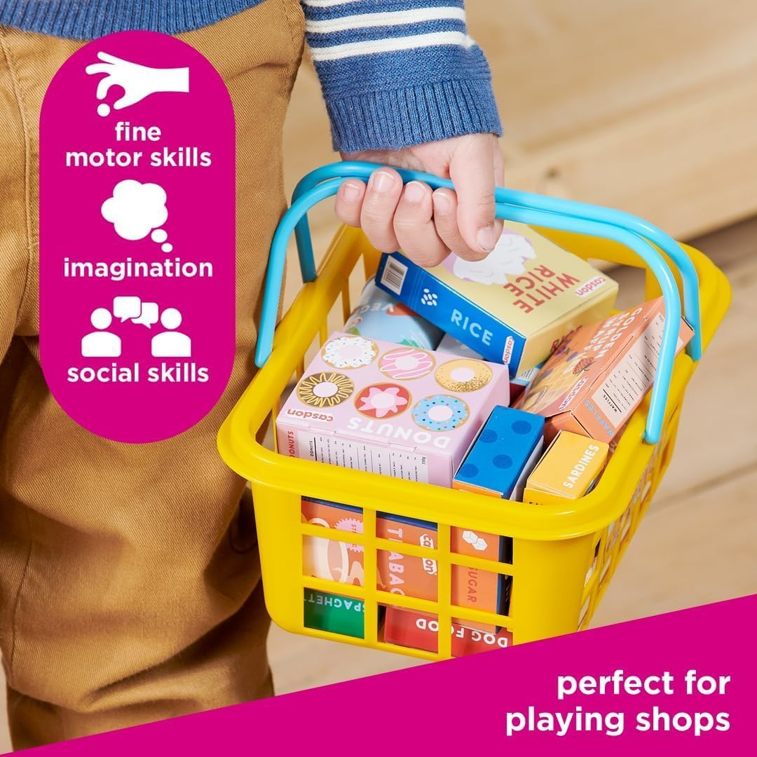 Casdon 62801 Colourful Toy Shopping Basket for Children Aged 2+ | Comes with Miniature Versions of Popular Foods - 9.5 X 21.5 X 16.4 Cm (Pack Of 2), Original Version image number 4