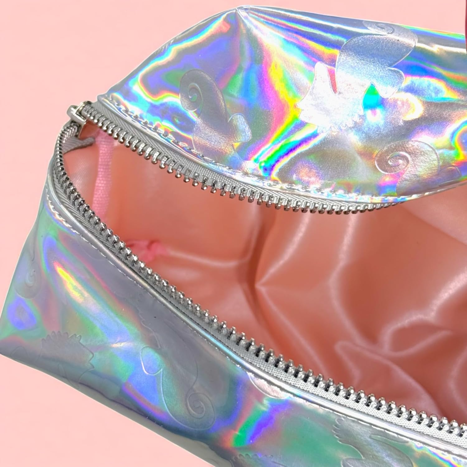 MIJOMA Beauty Bag - Holographic Seahorse Print 100% Polyester Wipe Clean Makeup Bag 17X11X10Cm, Silver, 17 Cm Breite, 11 Cm H&ouml;he, 10 Cm Tiefe, Modern image number 6