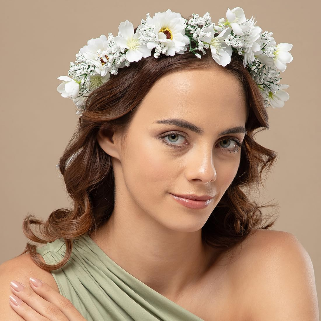 Radhu & Kabby Tiara for Women | Flower Head in White Colour | Elegant Floral Crown Headband for Birthdays, Photoshoots, and Special Occasions | Adjustable Hair Accessory image number 2