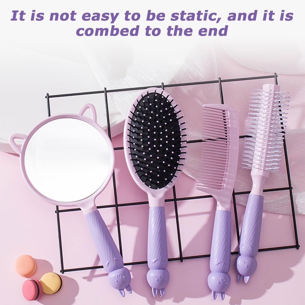 MOTRAIN 3D Air Cushion Massage Comb Set, Anti-Static Wide Teeth Air Cushion Combs for Detangling & Scalp Care,Self-Cleaning Design for Straight, Curly & Long Hair, Includes Handheld Mirror