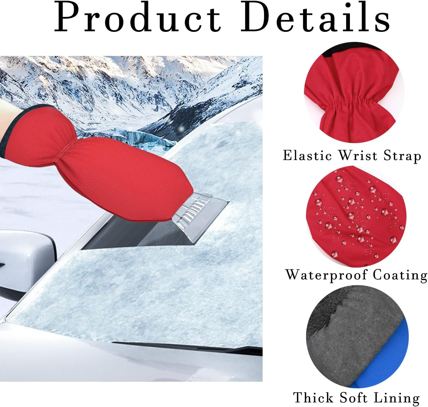 Ice Scraper with Gloves Thick Wool Gloves and Plastic Windshield Ice Scraper Quickly Remove Snow Frost for Car Truck SUV Waterproof Snow Removal Gloves Vehicle Ice Removal Tool (Red) image number 1