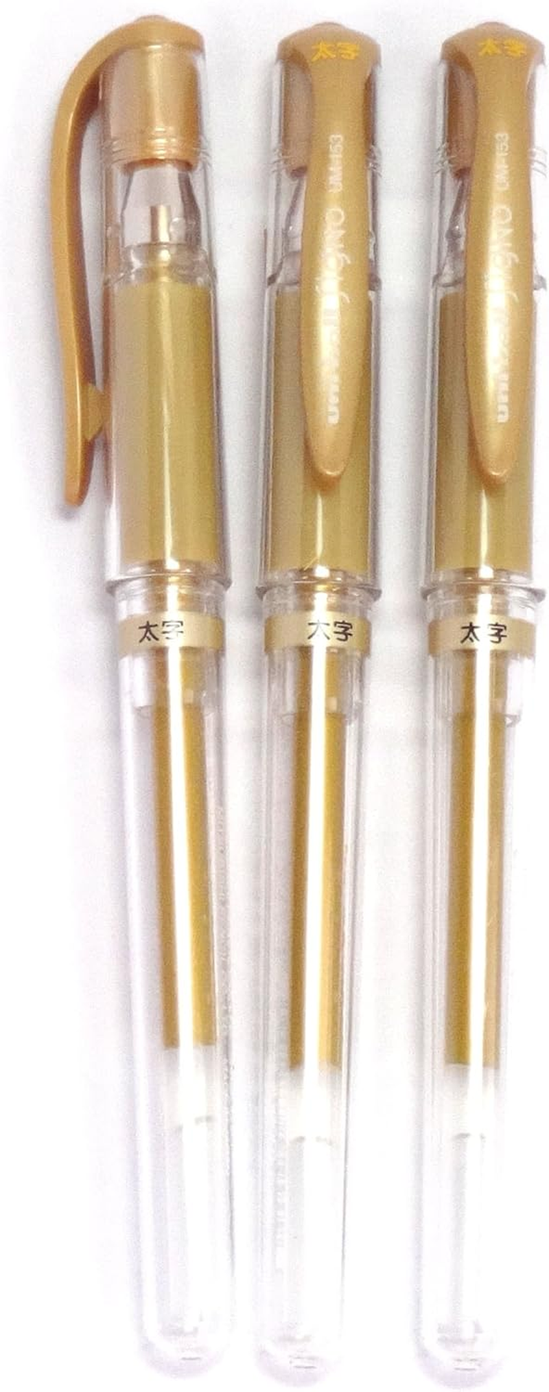 Uni-Ball Signo Broad Point Gel Impact Pen Gold Ink 1.0Mm 3 Pens per Pack (Japan Import) [Komainu-Dou Original Package] image number 1