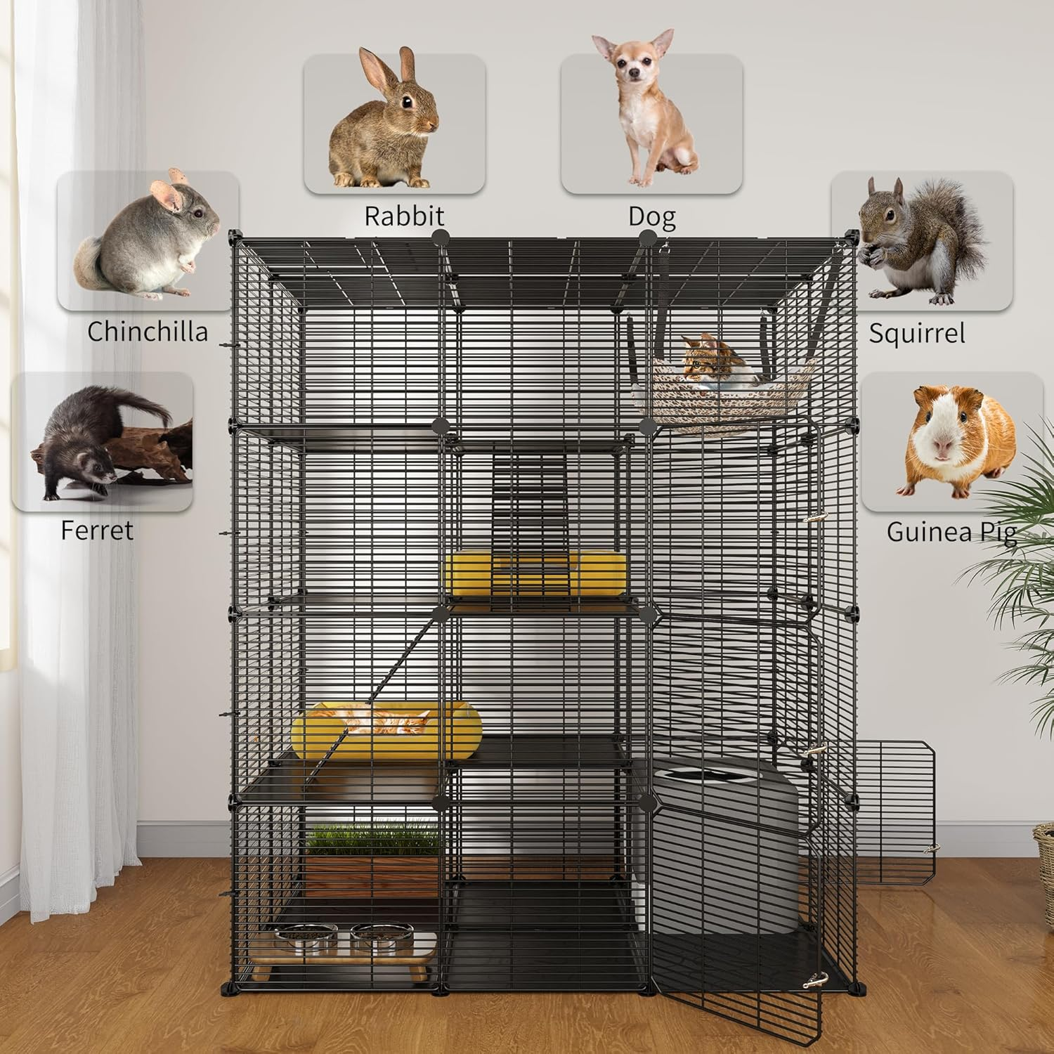 YITAHOME 4 Tier Large Cat Cage Indoor with Hammock, 4 Doors, 3 Ladders, Outdoor Cat Enclosure Catio Metal Wire Dense Kennels for 1-3 Cats, Small Animal DIY Detachable Pet Playpen, 104X72X140 Cm