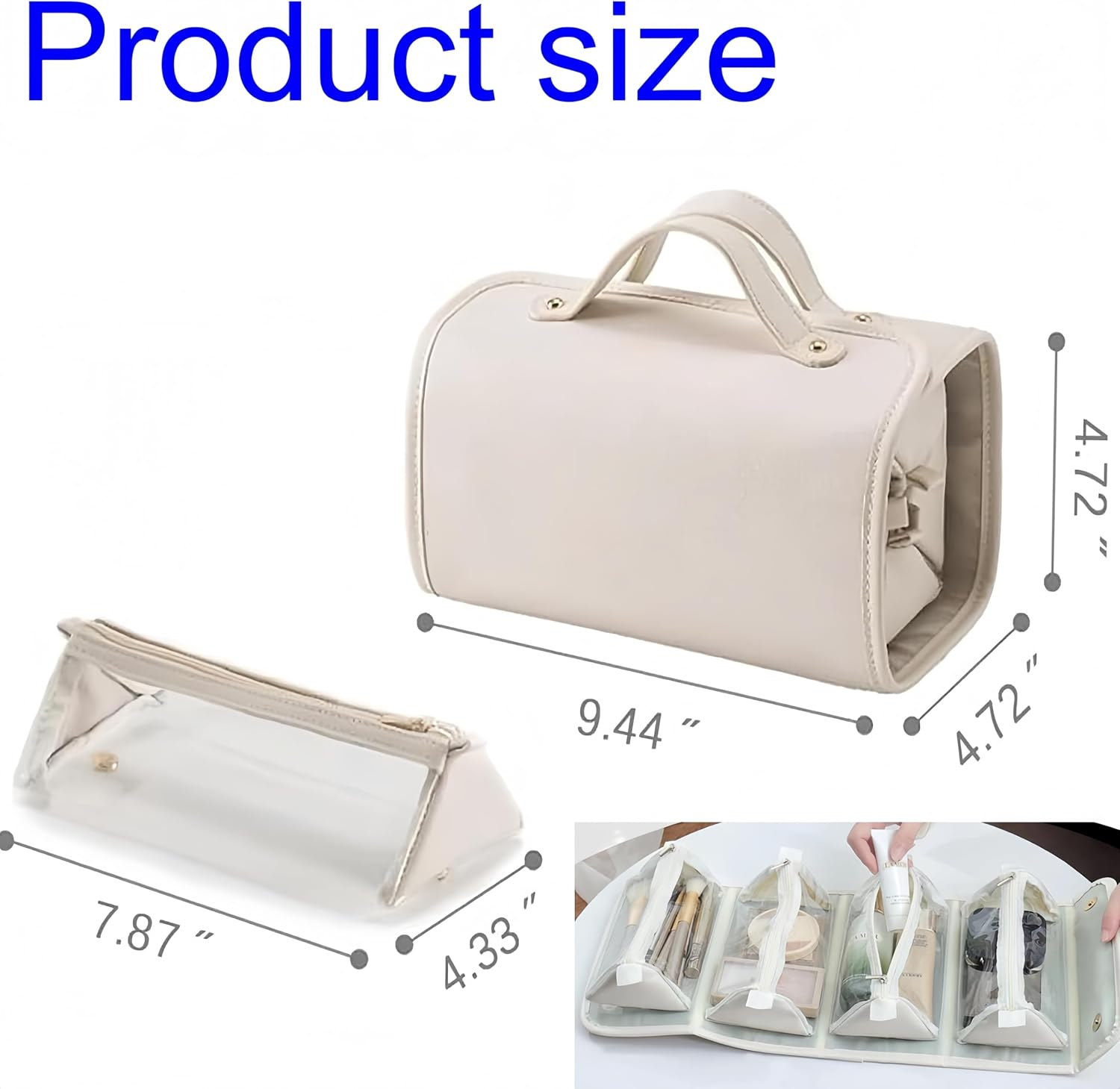Febohao Travel Toiletry Bag 4 Detachable Clear Multi Compartment Hanging Toiletry Bag Women Waterproof Foldable Travel Bag Wash Accessories Makeup Bag image number 4