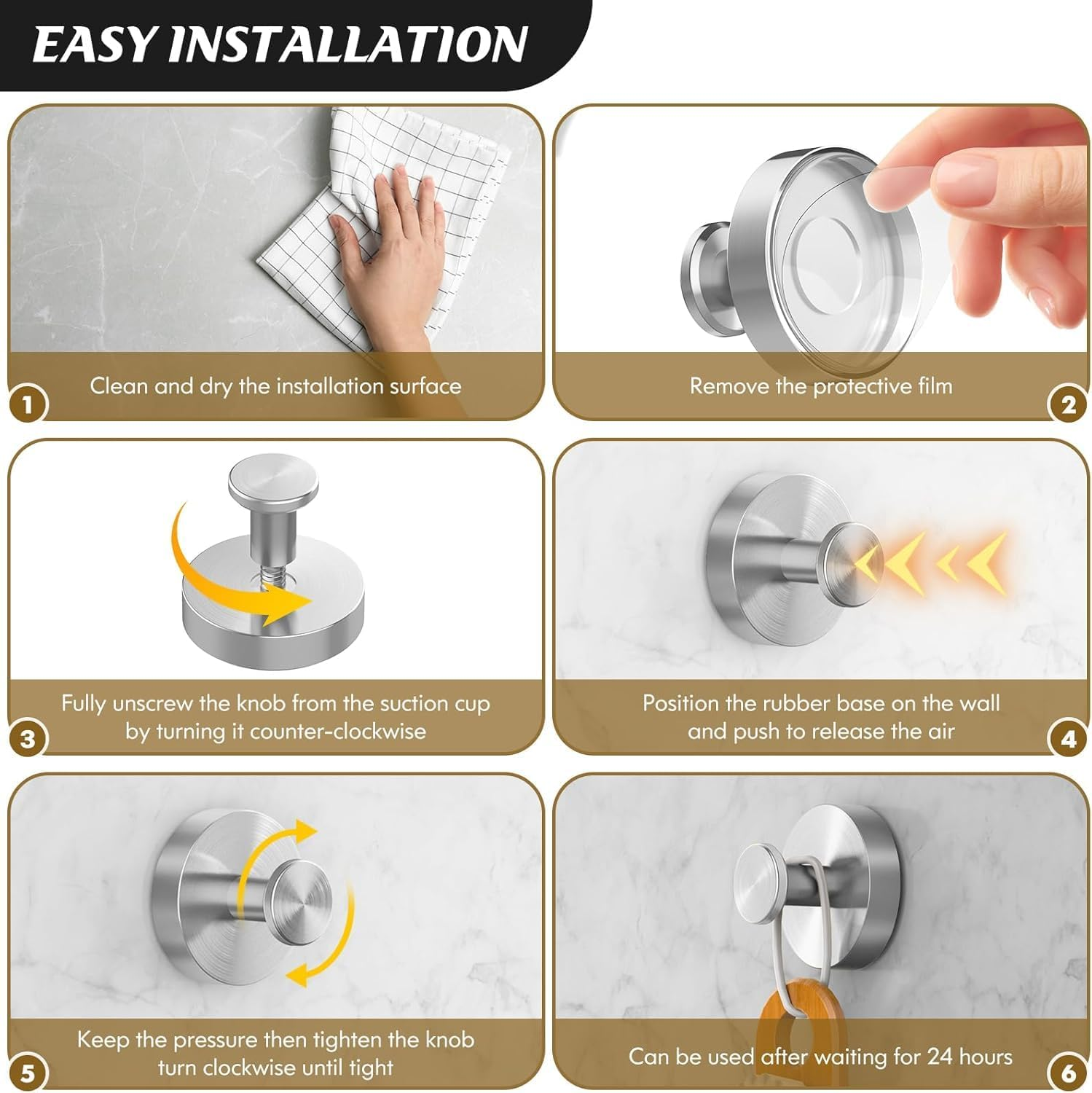 Limcryspp 2 Suction Cup Hooks, Shower Hanger, Used for Showering, Bathroom, Hanging Towels, Robes, Installed on Glass Shower Doors, Ceramic Tiles, Mirror (Silver) image number 4