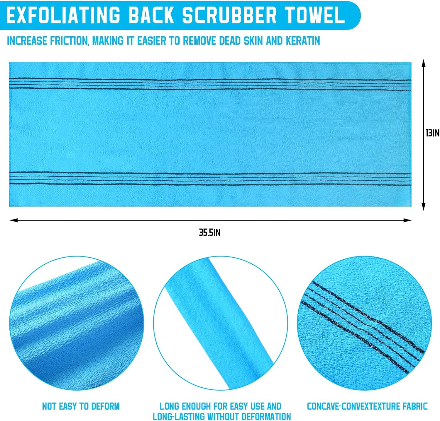 Tatuo 4 Pieces Korean Exfoliating Washcloth Body Back Scrubber Japanese Italy Exfoliating Cloth 35.5 Inch Long Bath Towel Washcloth Dead Skin Remover for Men Women(Multicolored) image number 2