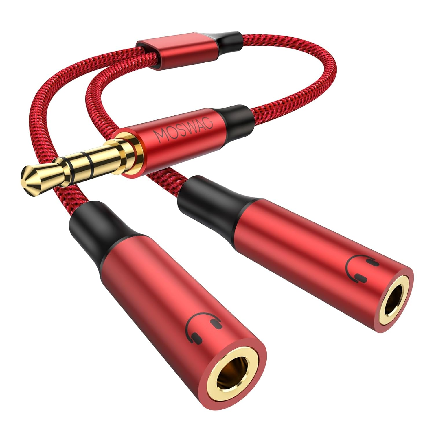 MOSWAG Headphone Splitter, 3.5Mm Audio Splitter Nylon Braided Y Audio Jack Splitter Extension Cable for Mp3, Earphone, Speakers, Smartphone, Computer, Tablets