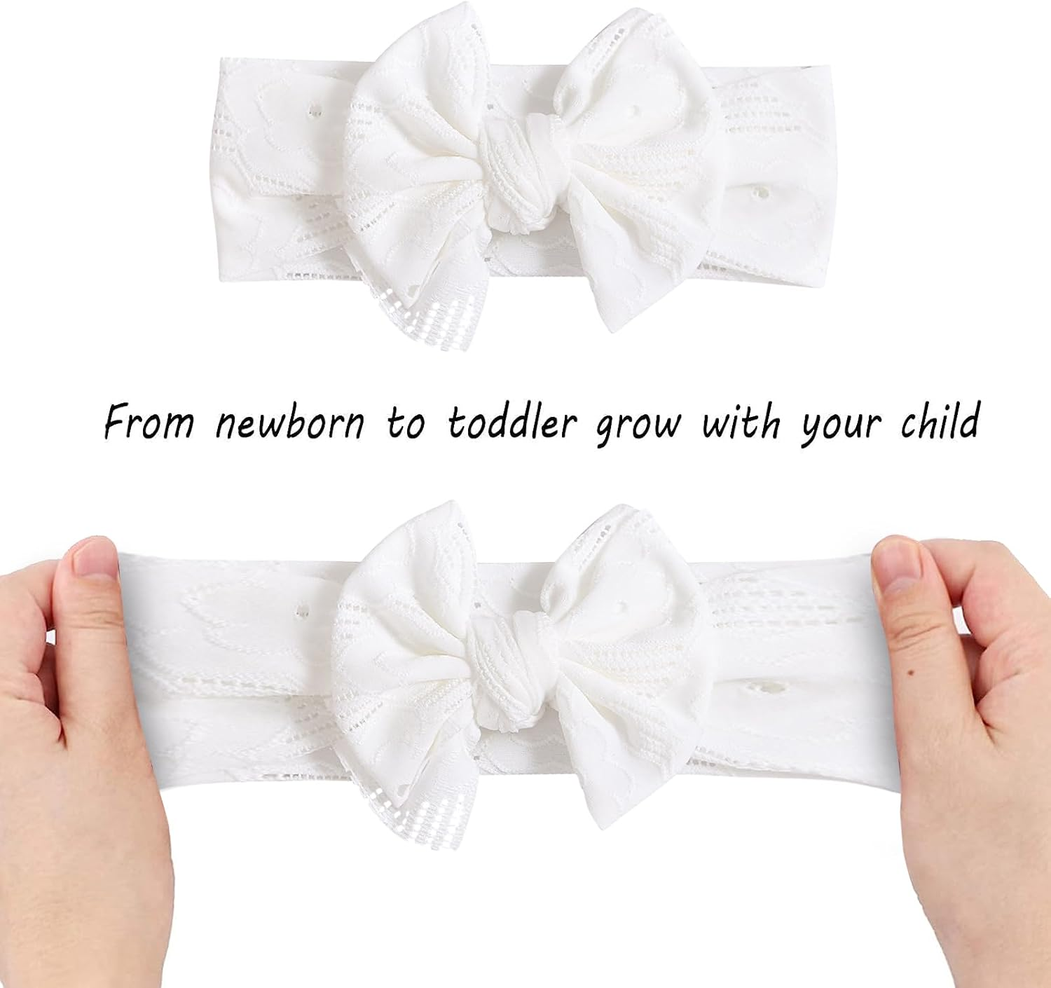 Baby Girls Headbands White Stretchy Knitted Bow with Wide Edge Newborn Toddler Hair Bands and Bows Kids Hair Accessories Soft image number 3