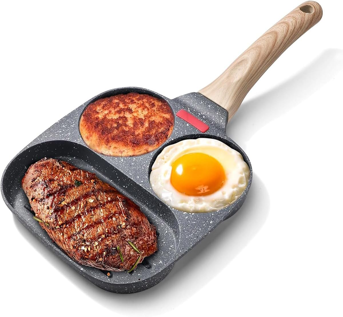 AIMALL Maifan Stone Non-Stick 3-In-1 Frying Pan with Four-Hole Design, 19Cm/7.5In Cooking Area, Granite Coating, Breakfast Egg Pancake Grill Skillet, Anti-Burn Handle image number 5