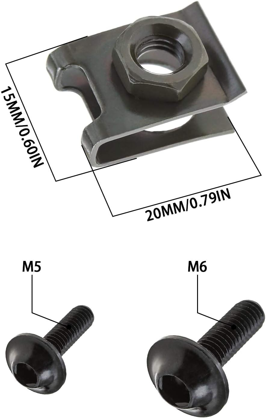 Emsea 40Pcs Motorcycle Fairing Bodywork M5 M6 Bolts & Spring Spire Speed Fastener Clip Nuts Kit Fit for Most Motorbikes Black