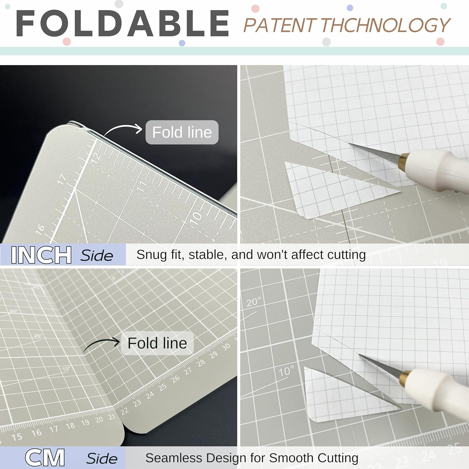 Imat Flip Cutting Mat M Type &ndash; Foldable to A4-Like Size (24&times;35 Cm), Expands to 96&times;35 Cm, Double-Sided (Inches/Cm Scale), Ideal for Craft Projects (Rose Pink) - Light Green image number 3