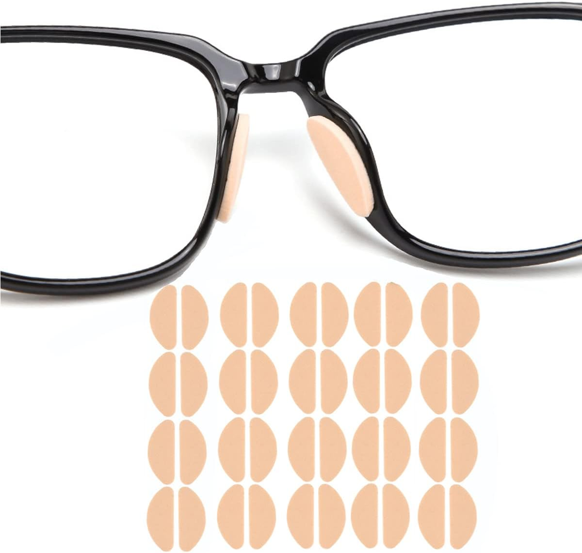 Eyeglass Nose Pads, Soft Non-Slip Foam Nose Pads Self Adhesive for Sunglasses,Plastic Frames Glasses,Glasses,D-Shape,20 Pairs(Black)