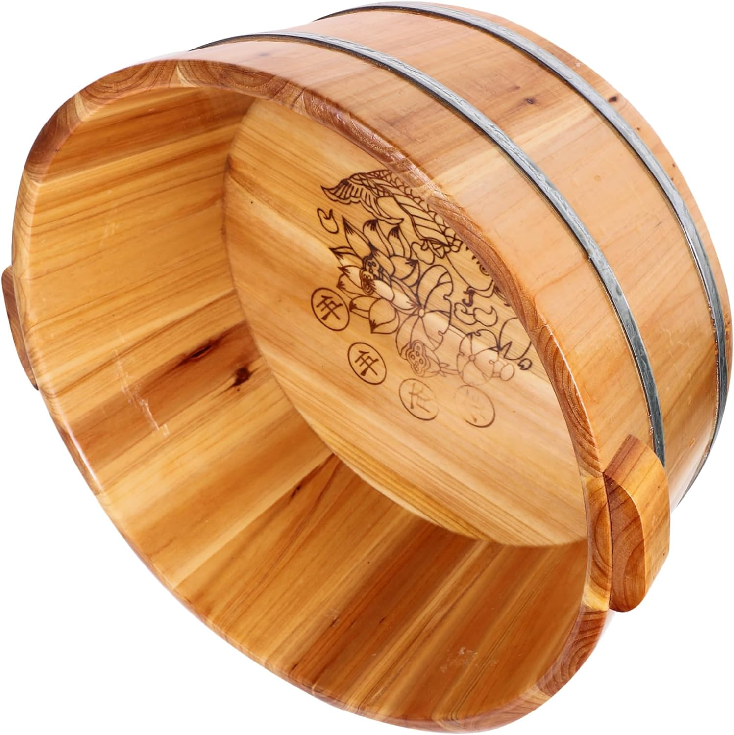 Ipetboom Wooden Foot Bath Bucket, 36Cm Wood Foot Tub for Soaking Feet Pedicure Bowl Spa Foot Massage Pedicure Barrel round Foot Bath Basin Foot Soak Tub Pan for Home Sauna image number 1