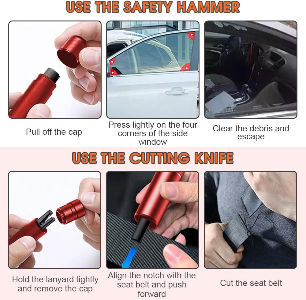 2PCS Car Glass Breaker with Seatbelt Cutter, Portable 2-In-1 Safe Hammer Car Window Breaker under Water, Functional Auto Glass Breaker, Emergency Window Breaking Tool Car Escape Tools (Red) image number 1