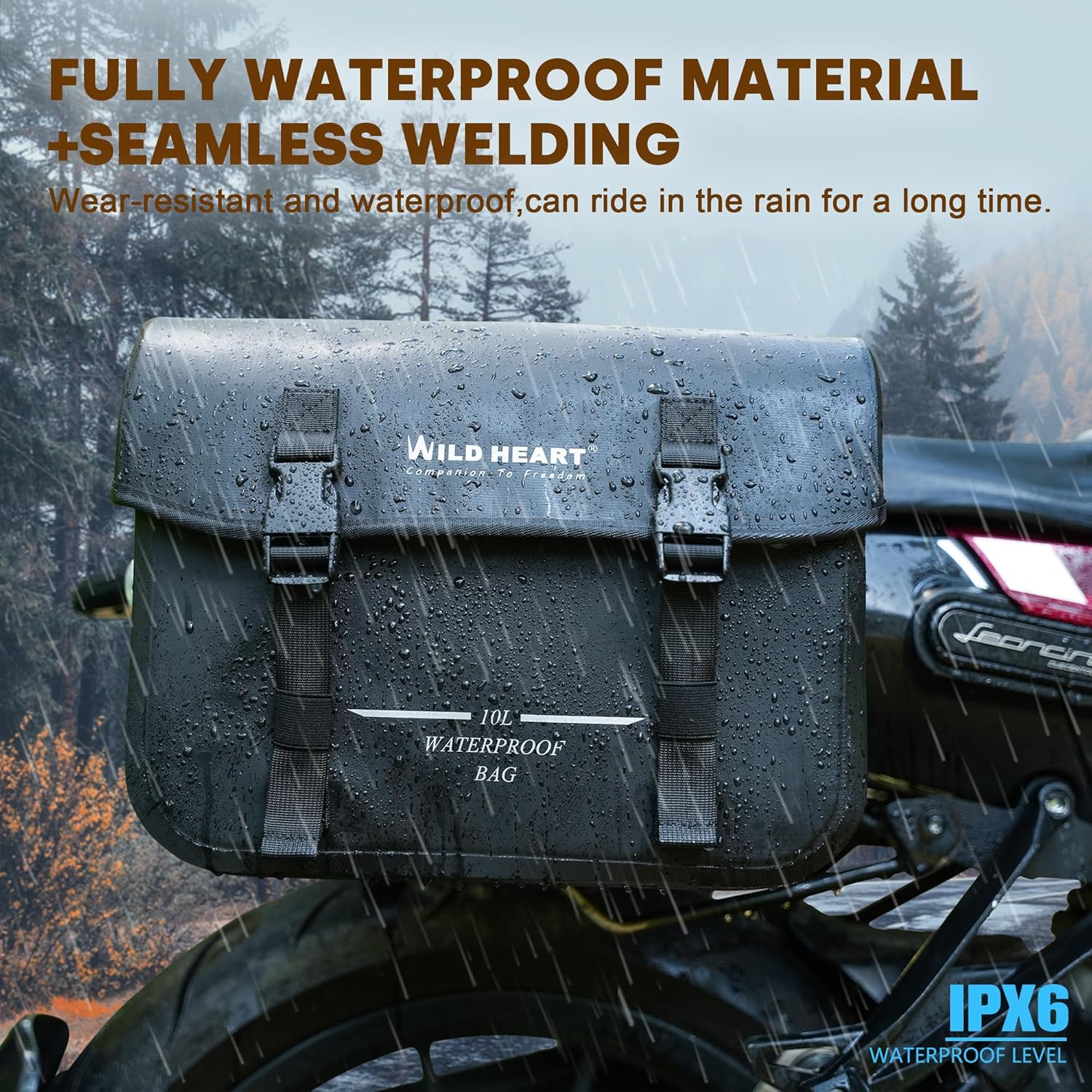 WILD HEART Motorcycle Saddlebags Waterproof Bag Retro Tail Bag 20L(10L*2) for Sportster Softtail Dyna Road King No Need for Rain Cover image number 5