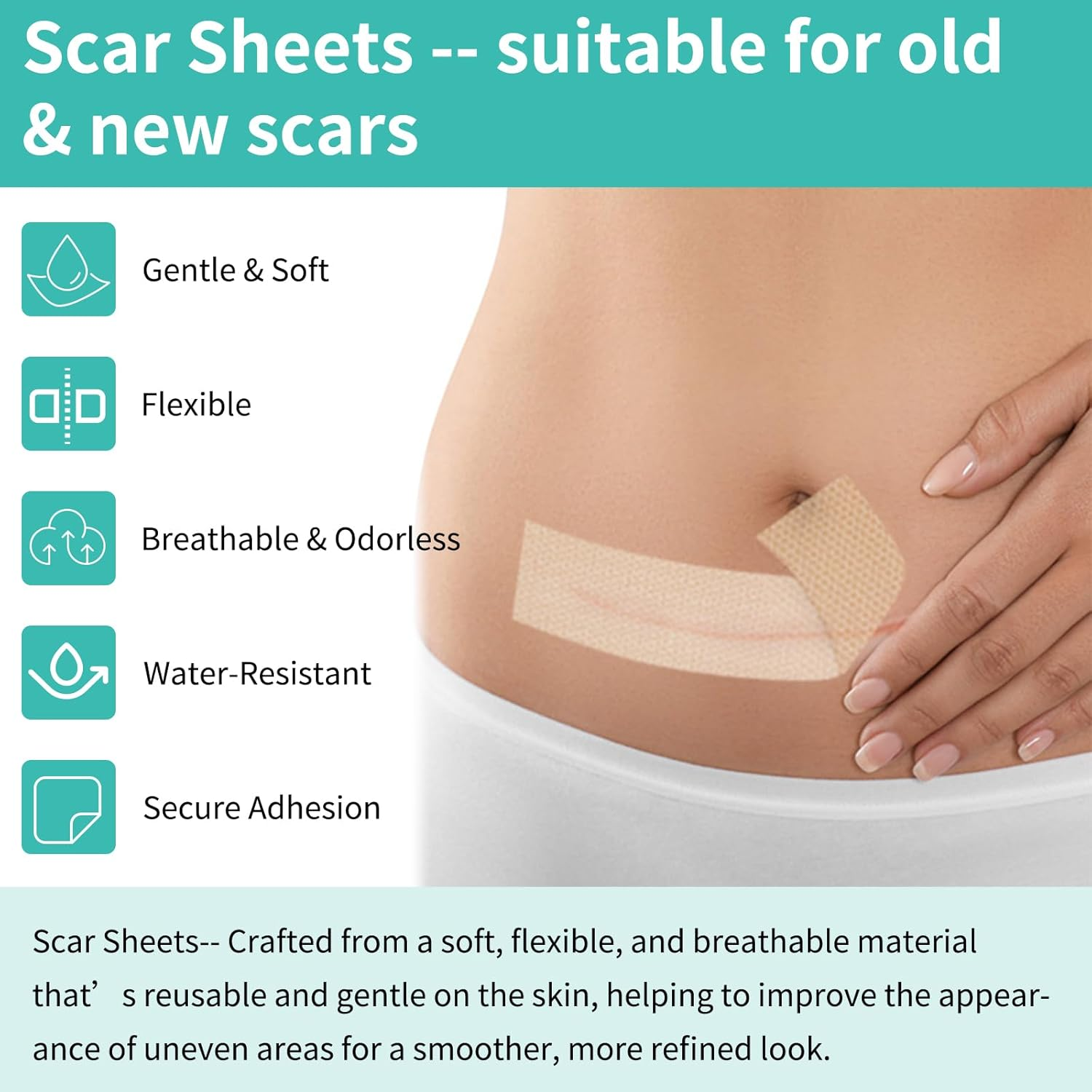 Silicone Scar Tape, Soft Silicone Scar Sheets, Reusable Medical Grade Scar Gel Patch Strips Roll for Wrinkles, Tummy Tuck, Surgical Marks, C-Section, Keloid Bump Removal, 1.6'' X 60'' image number 3
