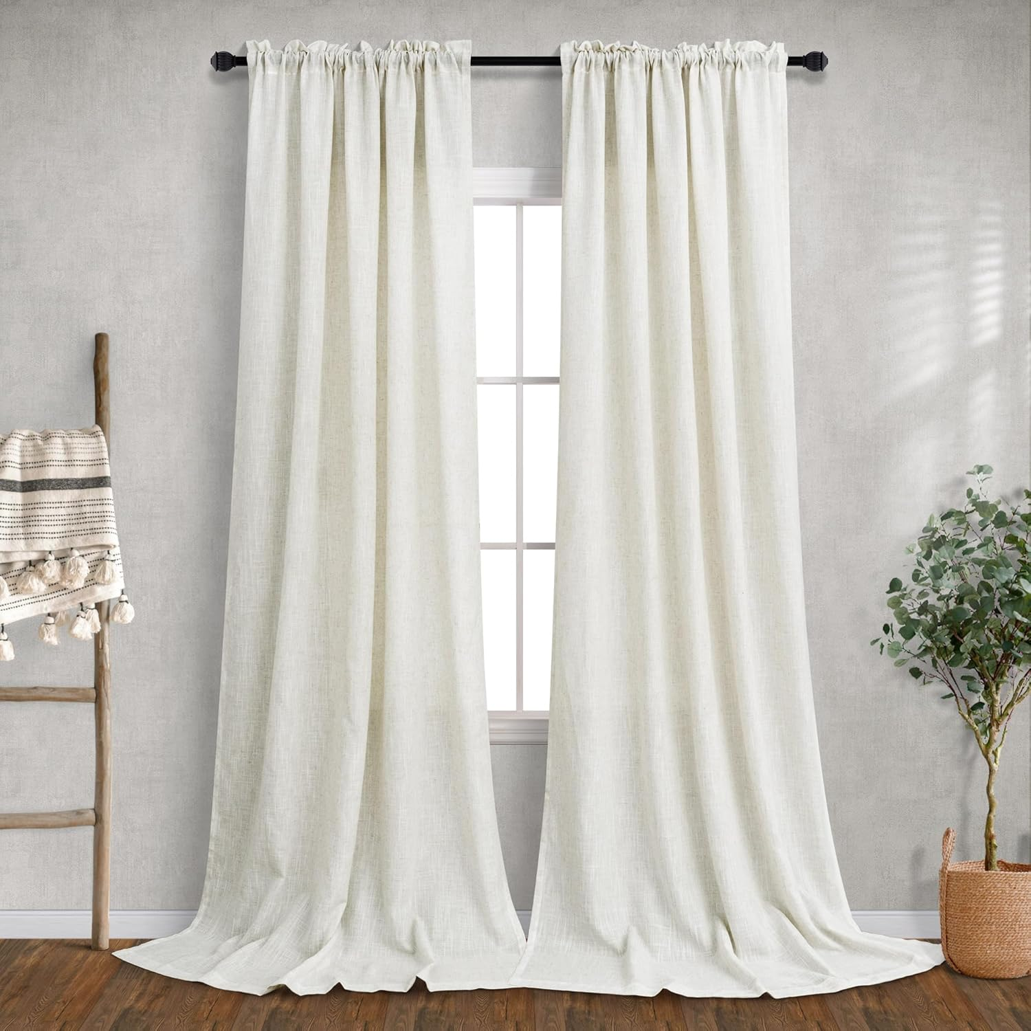 Cream Curtains 120 Inches Long for Living Room Dining 2 Panels Set Rod Pocket Draperies Semi Sheer Privacy Natural Linen Curtains for High Ceiling Patio Door Rustic Farmhouse Decoration 10 FT Tall image number 2