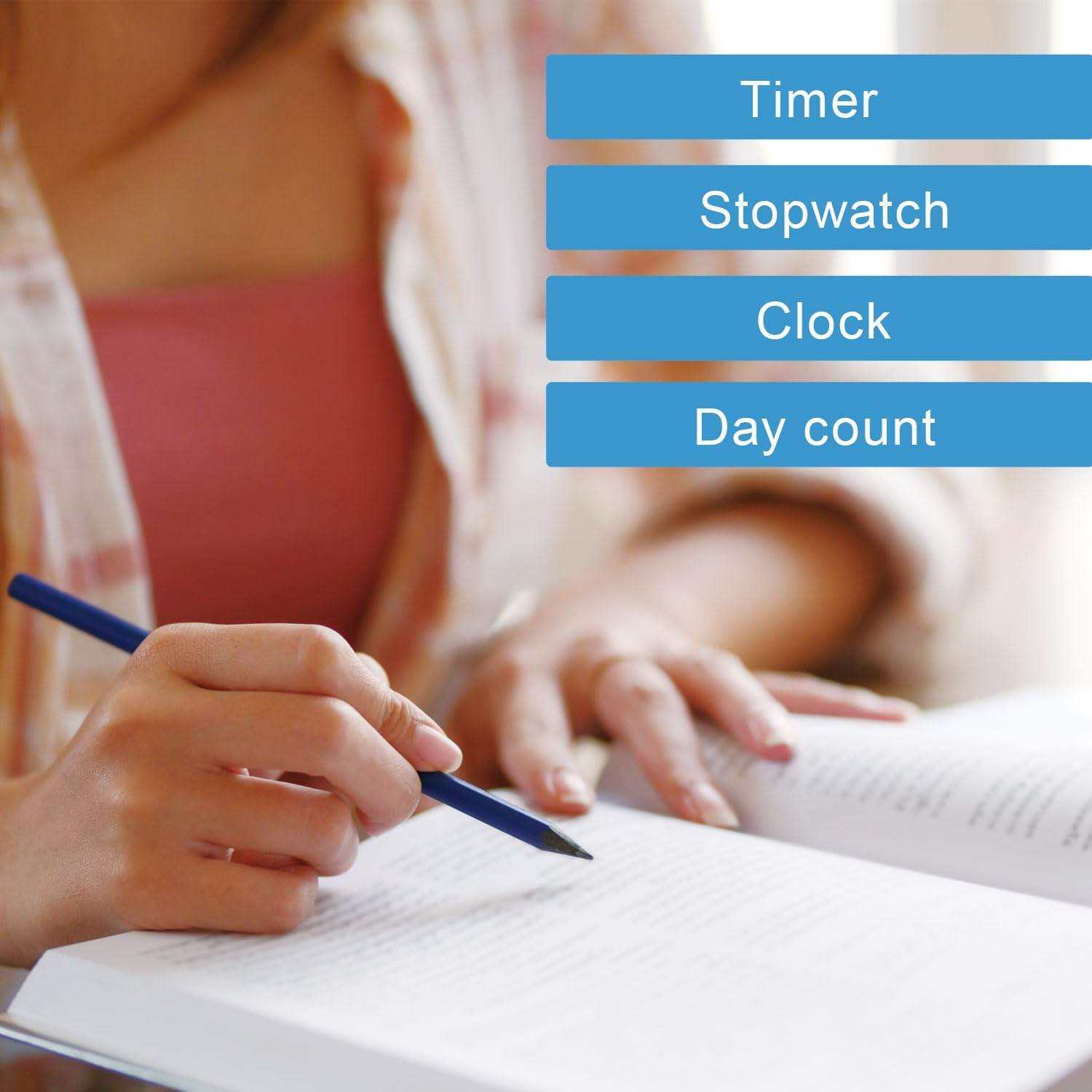 Dretec Learning Timer, for Studying, Large Button, Count Function until the Target Date, Green, Yellow, Officially Tested in Japan(1 Starter AAA Battery Included) Functions - Pink image number 5