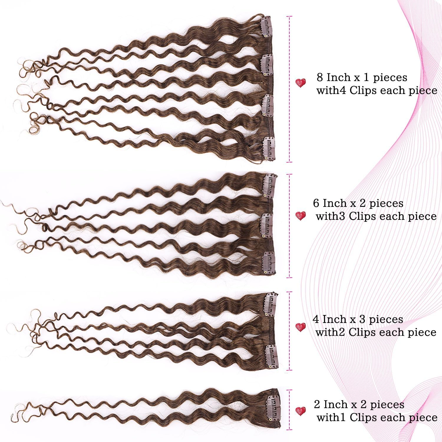 Fulang Hair Kinky Curly Clip-In Hair Extensions Real Hair 45 Cm 8 Pieces 120 G Dark Brown Hair Pieces Real Hair Extensions Clip-In Hair Extensions for Women image number 4