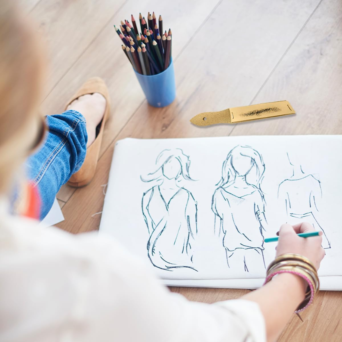 TEAONE Pencil Sanding Block, 2 PCS Charcoal Sandpaper for Charcoal Pencils, Pastel Sticks (16 X 3Cm/6.29 X 1.18In) image number 1