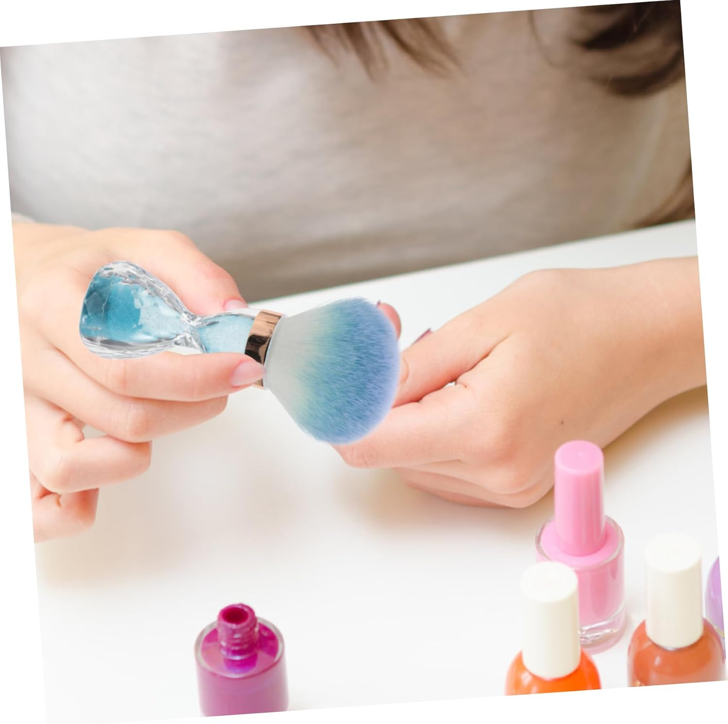 Soft Nail Brush for Makeup Nail Large Cleaning Tool for Dust Removal Powder Brush Facial Use Gentle Design - Sky-Blue image number 3