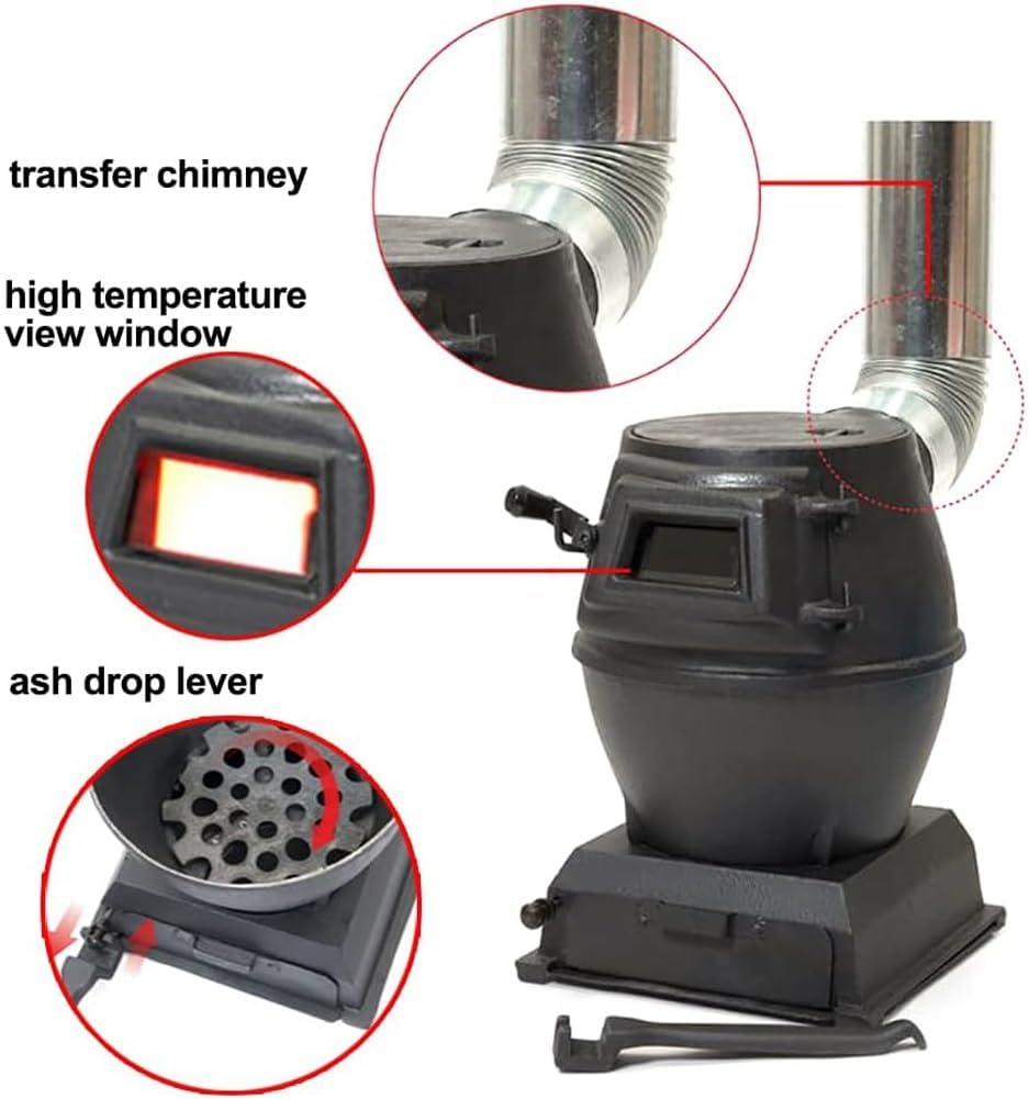 Cast Iron Wood Burning Stove, Portable Wood Burning Compact Camp Stoves, Pure Cast Iron Coal Fire Wood Stove, Viewing Window, for Home, Heating, Cooking, Camping, Hiking image number 4