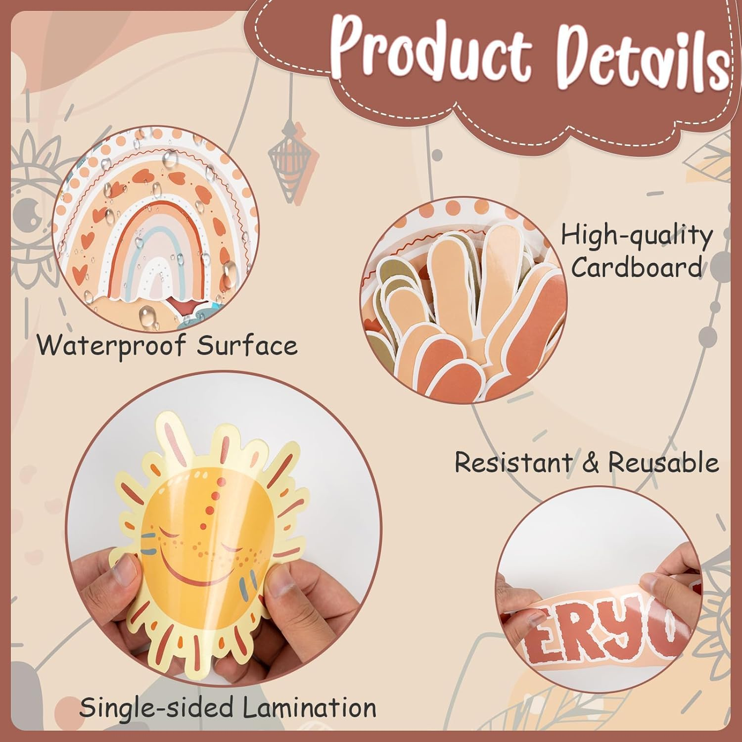 VABAMNA Boho Bulletin Board Decorations for Classroom, 35Pcs Everyone Is Welcome Classroom Positive Motivational Inspirational Affirmation Wall Decor Boho Rainbow Cutouts for Teacher School Supplies - Red image number 5