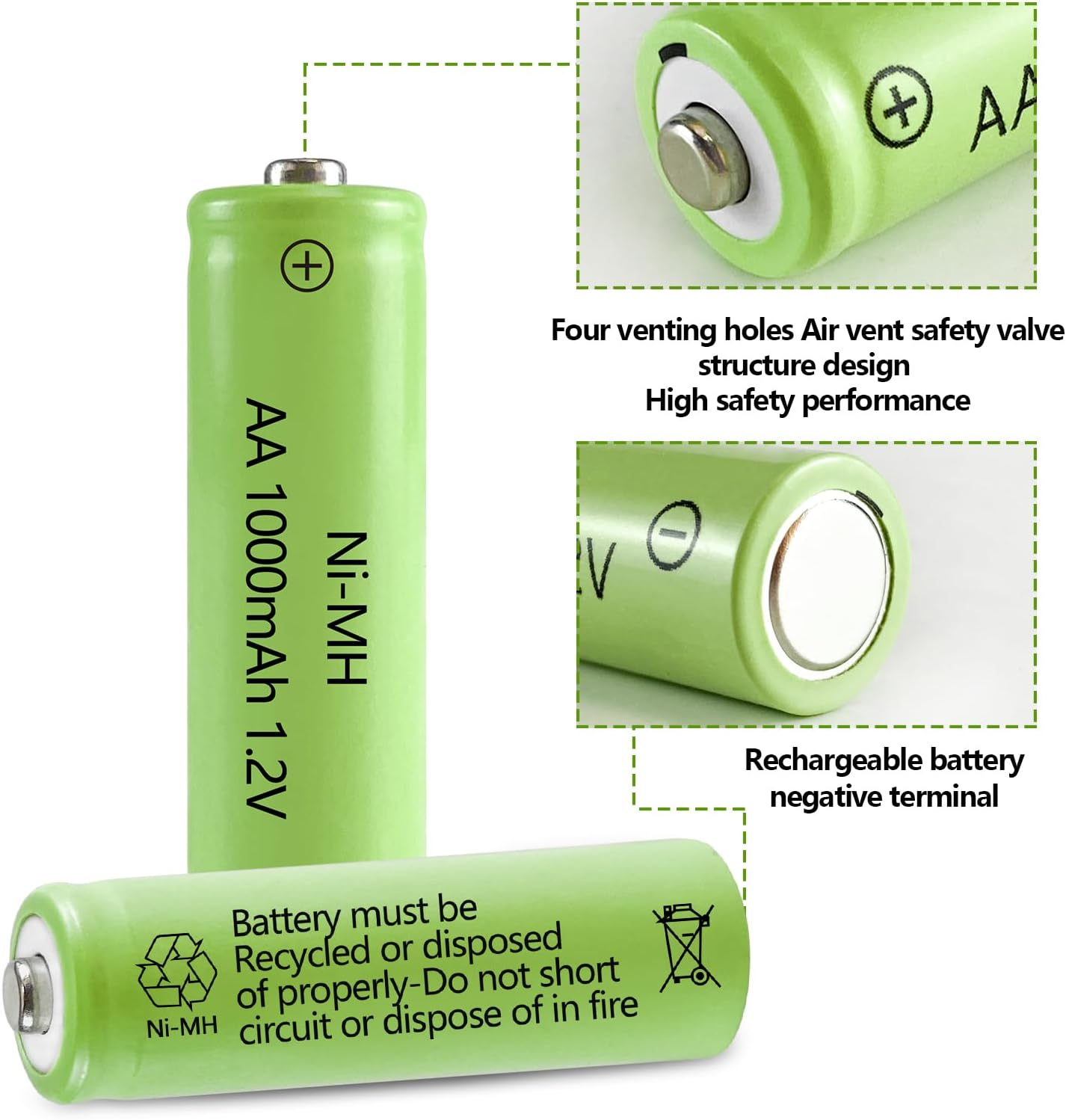 JINTION Rechargeable AA Batteries,Solar 1.2V Ni-Mh 1000Mah Double a Battery Low Self Discharge for String Light Lantern Lamp Toys, 4 Pack
