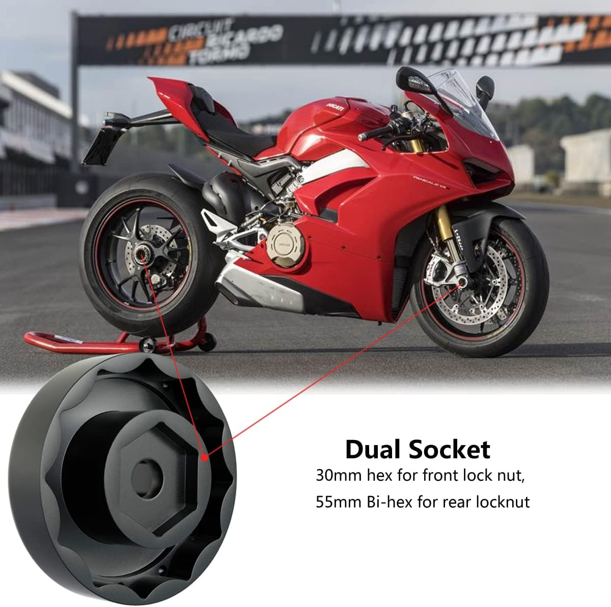 Wheel Nut Socket for Ducati - Front Rear Wheel Axle Nut Socket Tool for Ducati Motorcycle Atvs Super Bike 1098 1198 1199 Panigale Multistrada Diavel (30Mm + 55Mm) image number 3