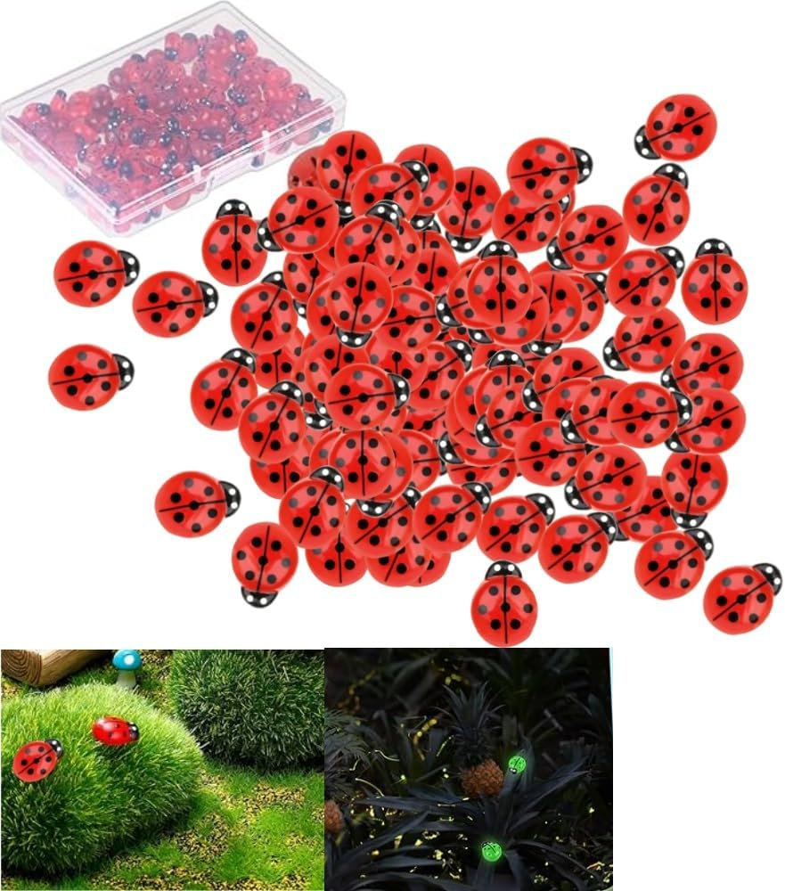 100 Pcs Mini Resin Animals,Tiny Resin Figures Glow Ladybugs,Noctilucent Miniature Animals Accessories,Cute Toys Ornaments,Mini Statue Stuff for Home Garden Party Decorations Cupcake Toppers DIY Crafts image number 4
