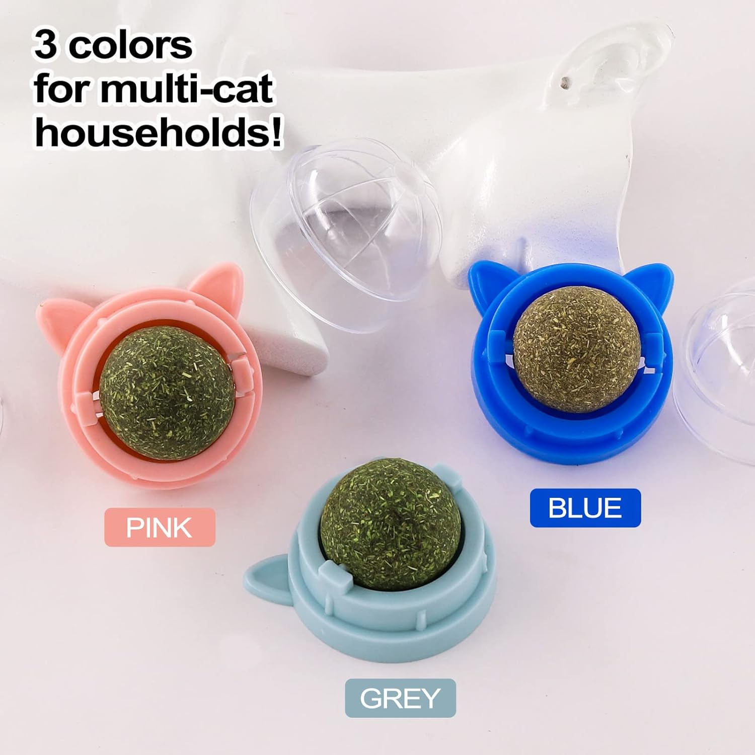 3 Catnip Balls, 360 &deg; Rotatable Cat Wall Snacks, Edible Interactive Cat Toys, Kitten Chew Treats for Cleaning Teeth image number 4