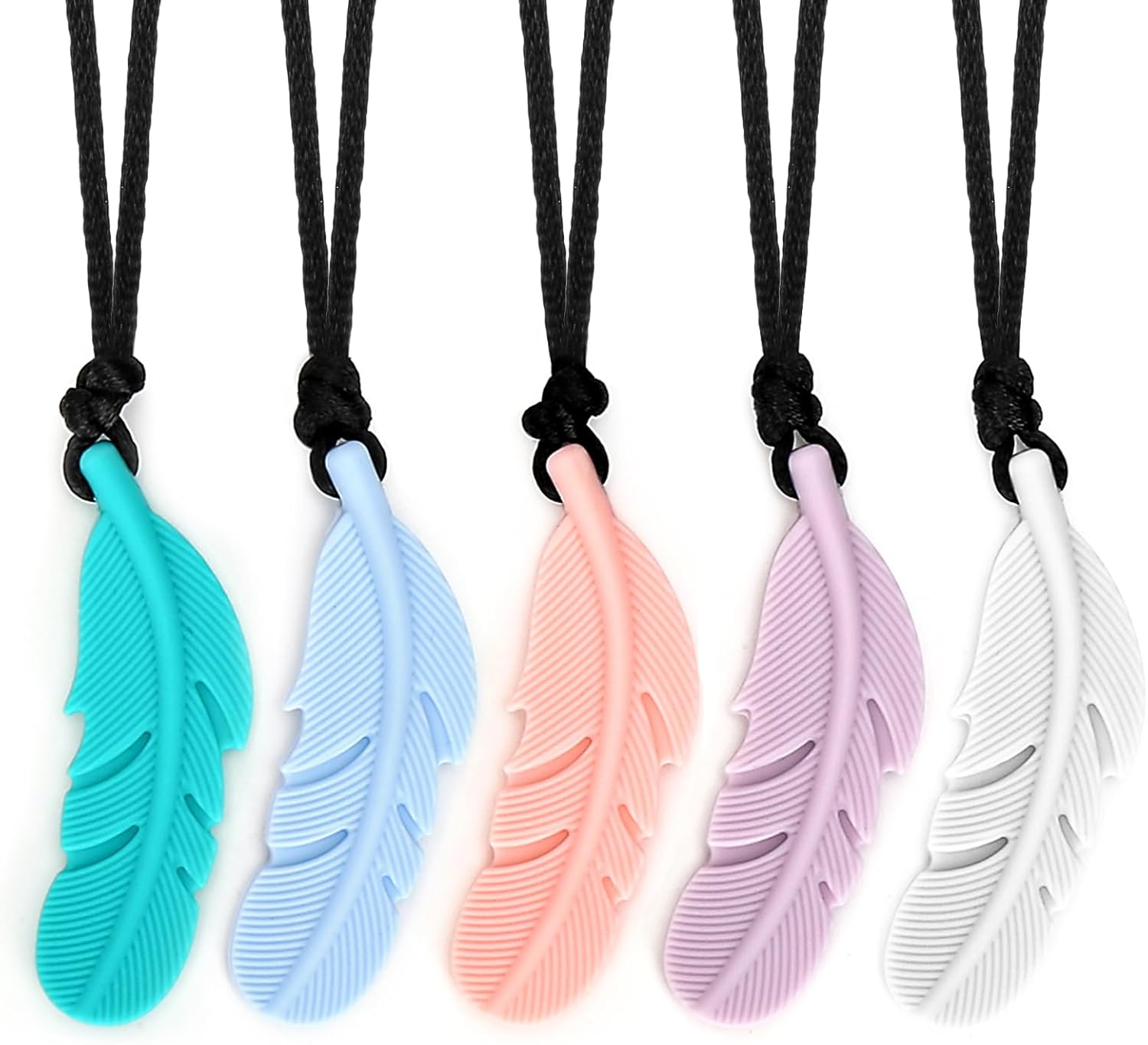 Sensory Chew Necklace for Kids & Adults | 5-Pack Silicone Feather Necklaces for Autism, ADHD, Anxiety, and Sensory Needs image number 5