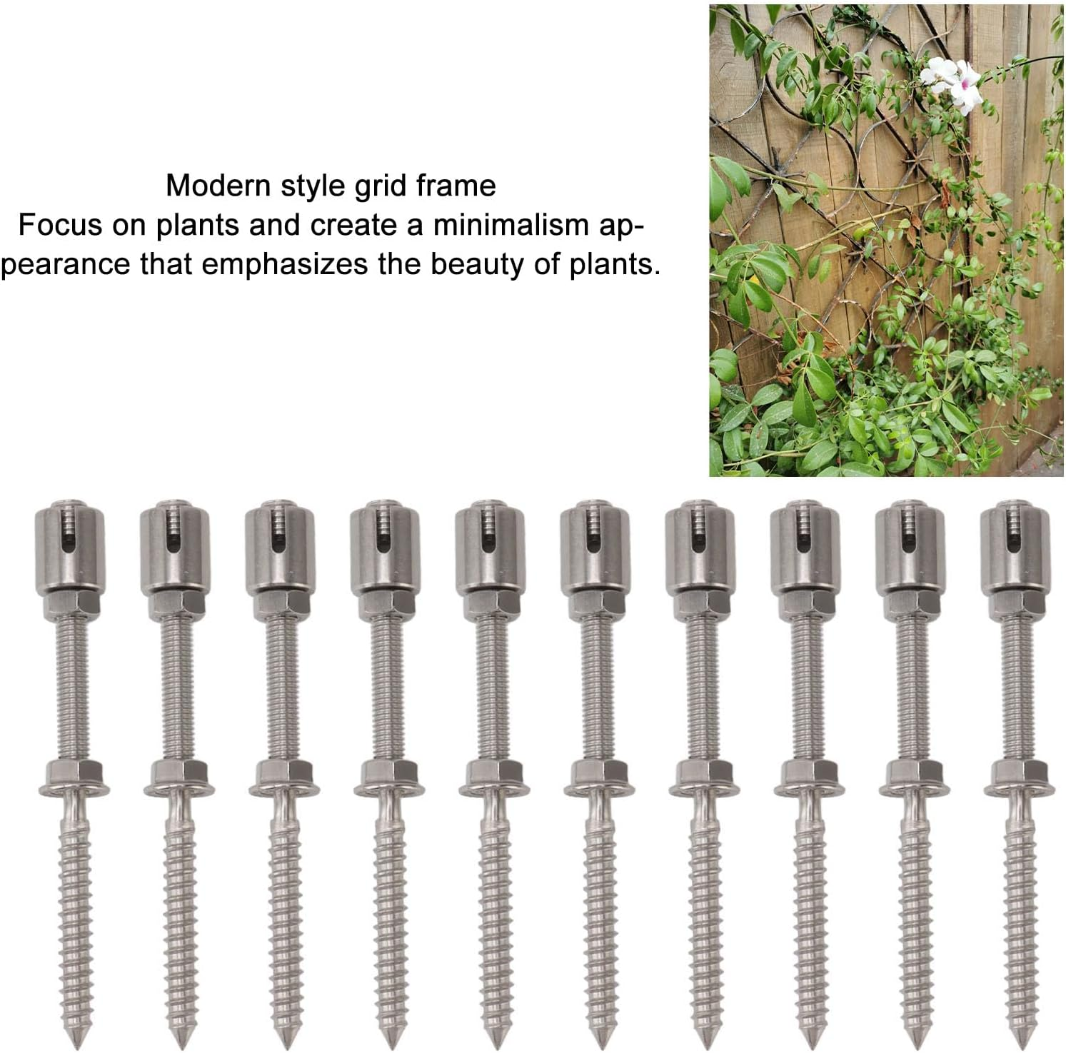 10Sets Wire Trellis Kit, Stainless Steel Green Wall Espalier Trellis for Climbing Plants Outdoor, Heavy Duty Cross Cable Clamp Trellis System for Garden, Plants, Vines & Green