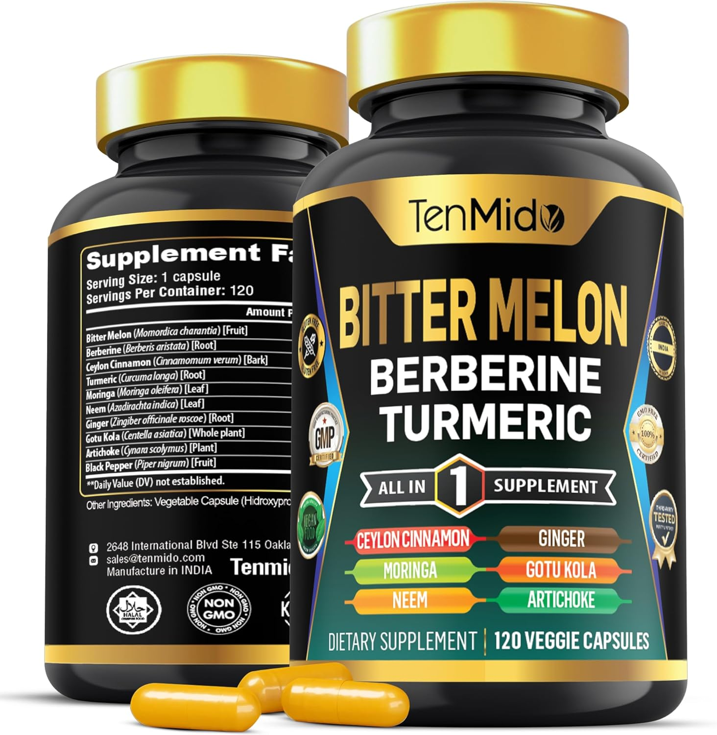 Bitter Melon Supplement - 10In1 Formula - Combine with Berberine, Ceylon Cinnamon, Turmeric, Moringa, Neem, Ginger, Gotu Kola, Artichoke, and Black Pepper - 120 Capsules for 4 Months Supply image number 3