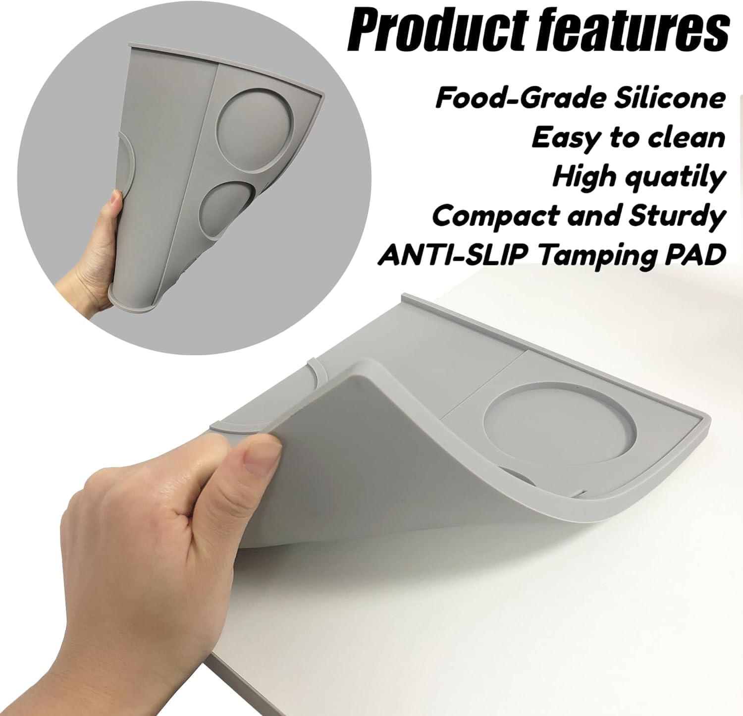 KYONANO Large Coffee Tamper Mat, Silicone Tamper Mat, Tamping Mat, 25 X 20Cm, Waterproof and Heat Resistant, Coffee Accessories for Home Coffee Bar, Tamping Station Espresso Accessory, Gray image number 4