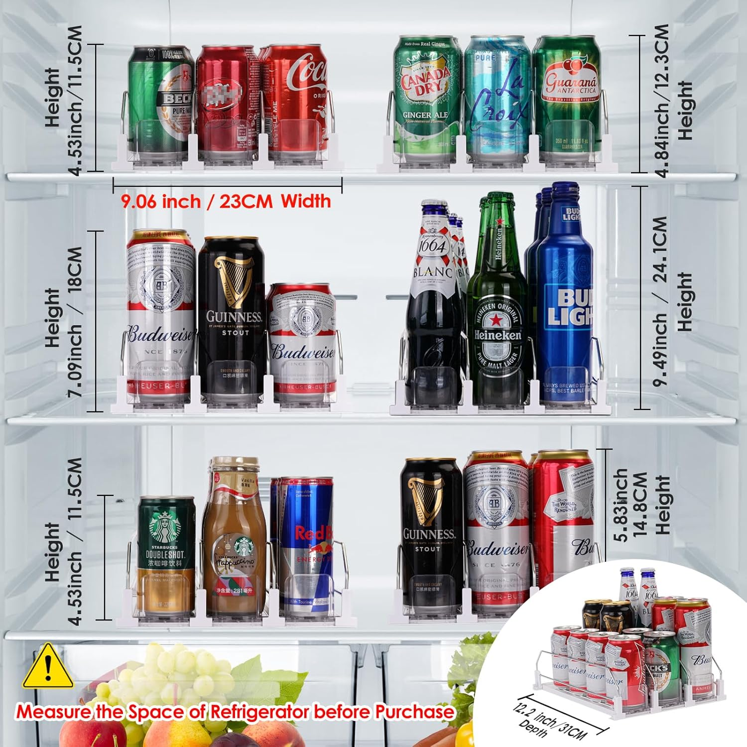 Automatic Soda Can Organizer for Refrigerator Already Assembled Can Dispenser for Soda Seltzer Drink Pop Can Holder Self-Pushing Drink Organizer for Fridge Storage 12 Cans of 11.15Oz 12Oz 16Oz 16.9Oz image number 3