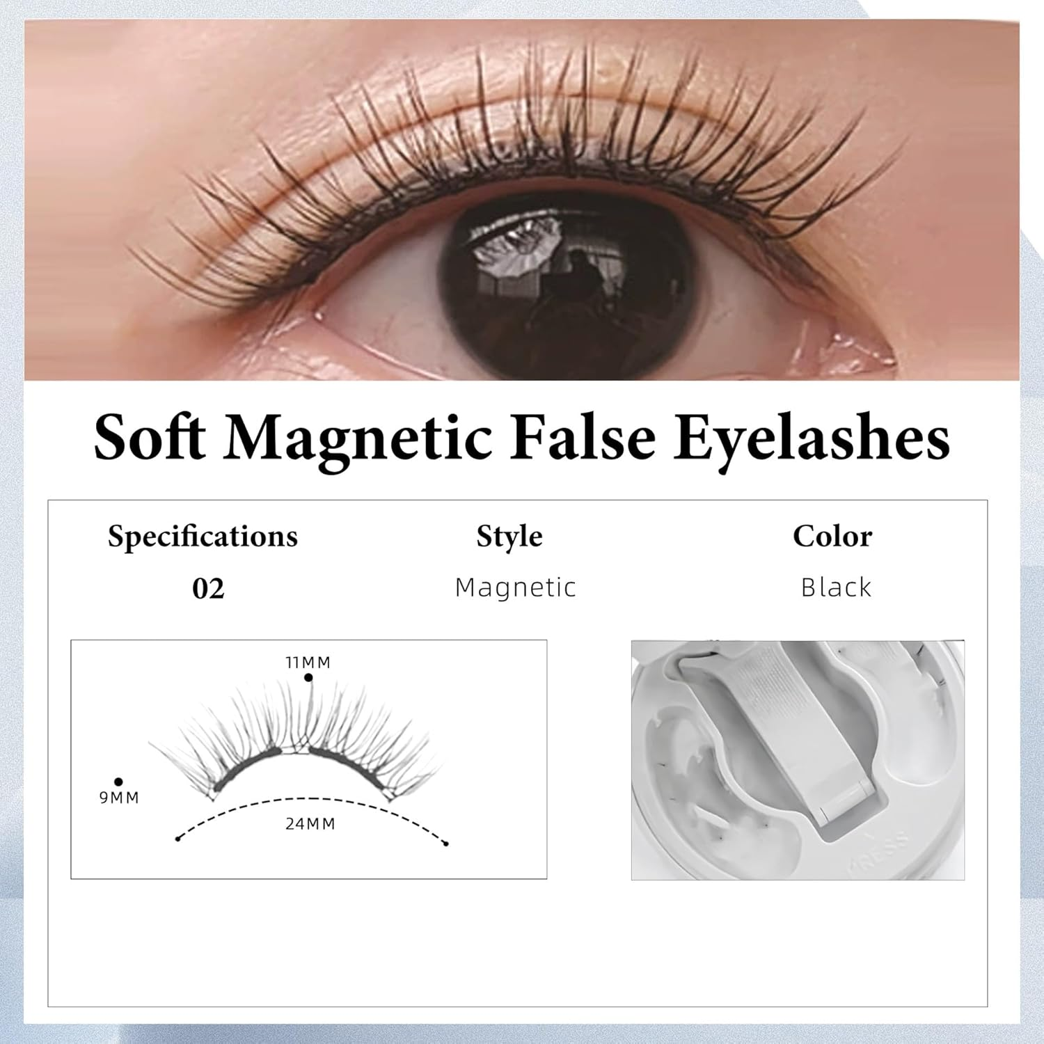Magnetic Eyelashes with Applicator, Soft Upgrade Magnetic Lashes Natural Look, No Glue Eyeliner Needed Reusable False Eyelashes, Waterproof Lightweight Magnets Lashes for Daily(Style B,02)