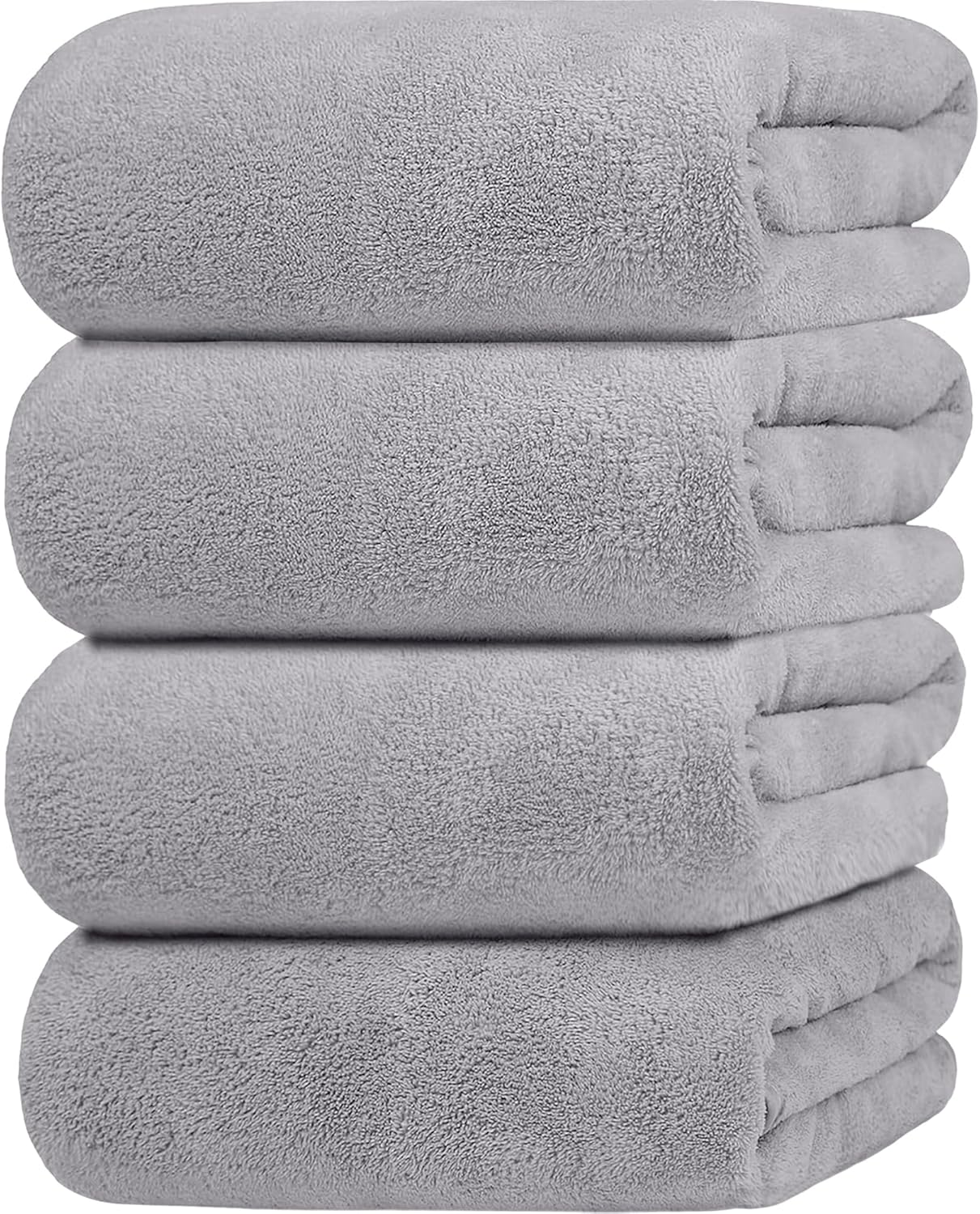 AYO Bath Towel, Set of 4, Light Gray, 27.6 X 55.1 Inches (70 X 140 Cm), Large Size, Hotel Specifications, Fluffy, Fast Absorbent, Texture, Microfiber Towel, Durable, Bath Supplies, Absorbent, Quick image number 5