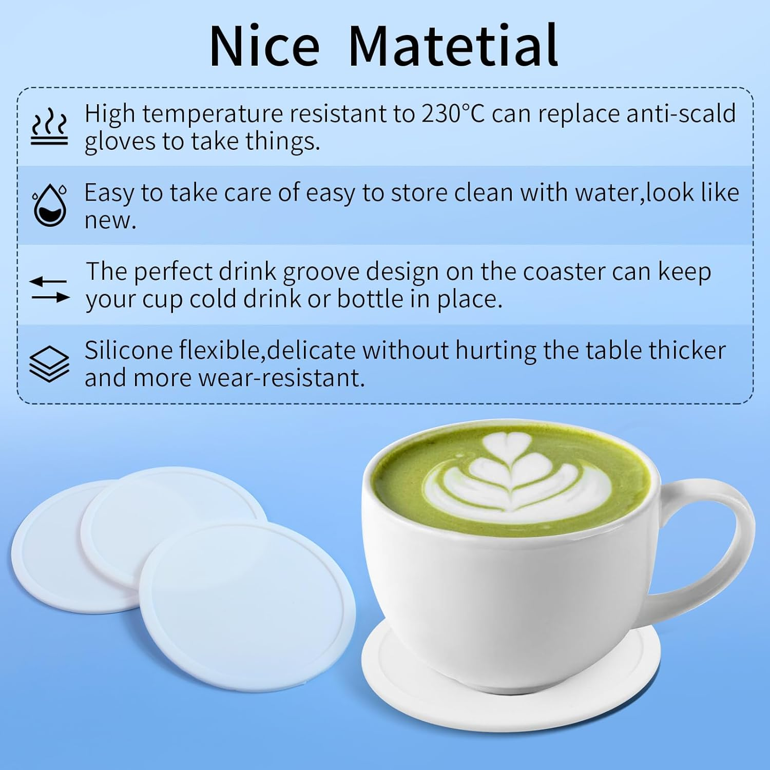 5-Pack White Silicone round Coasters - Non-Slip Drink Coasters for Dining Table & Desk image number 5