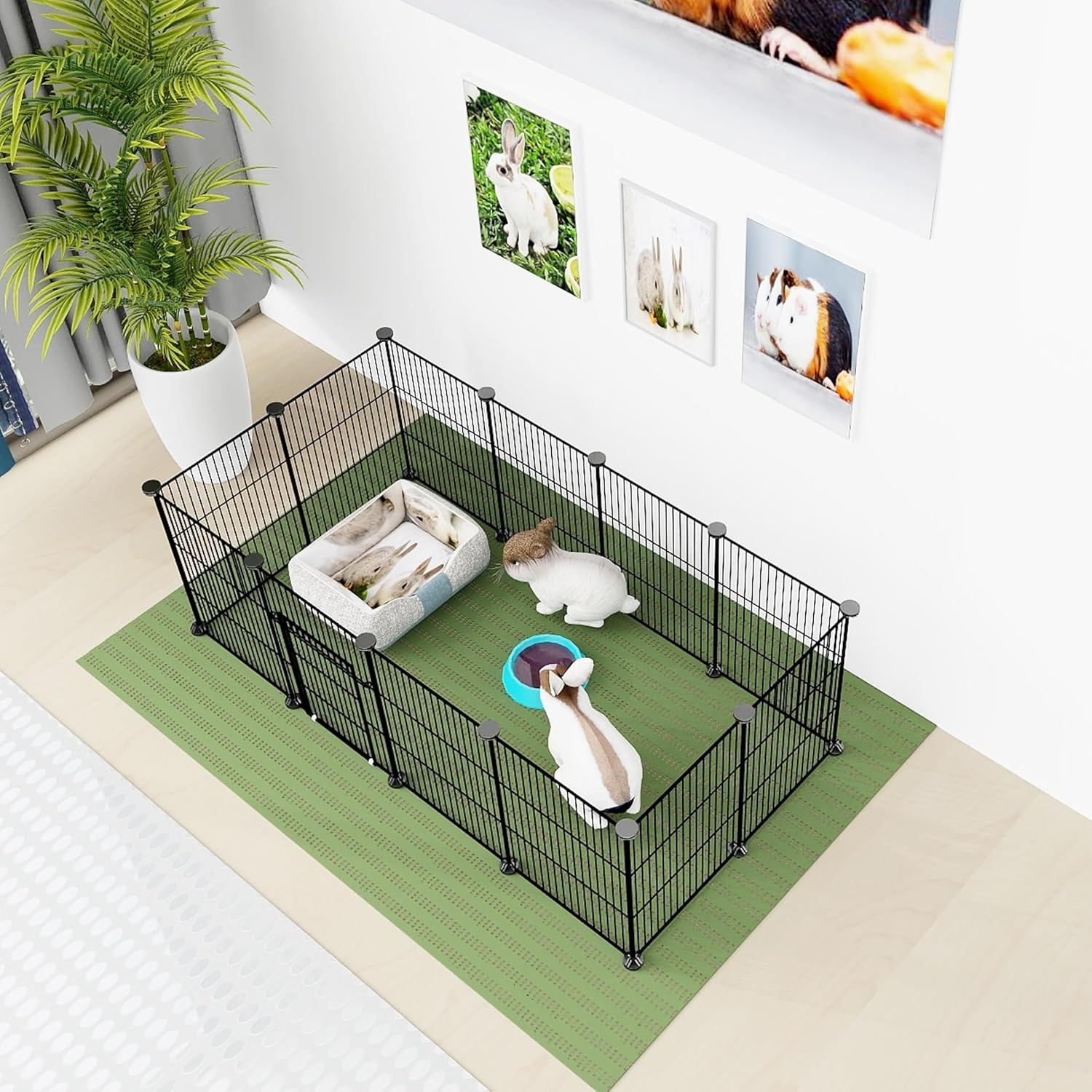Lxvckly Pet Playpen, Small Animals Playpen with Door, DIY Encrypted Metal Wire Rabbit Fence, Guinea Pigs Cages, Kitten Playpen, Indoor & Outdoor Yard Fence for Small Animals 12 Pcs Panels Black image number 4
