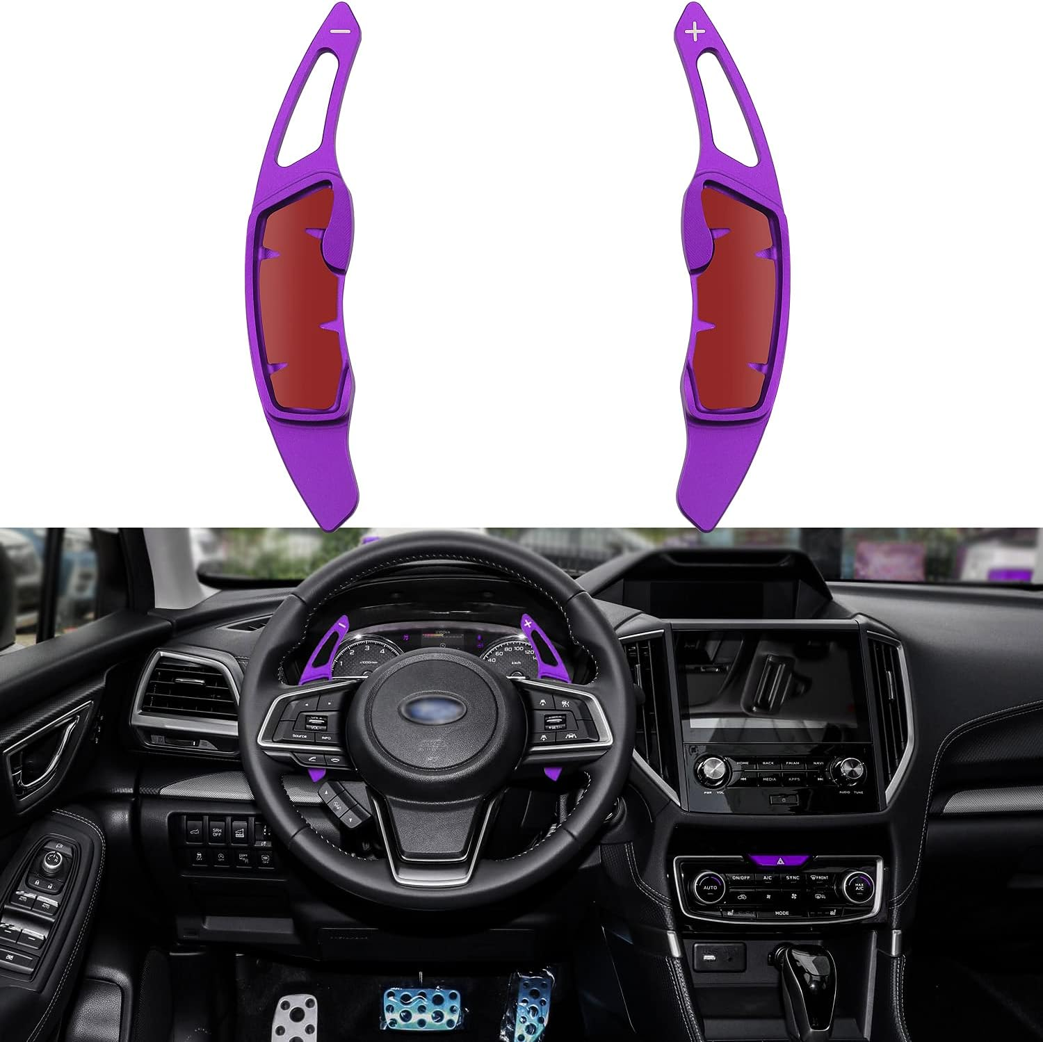 For Subaru Accessories Shift Paddles Cover Extension Steering Wheel Shifter Extended Trim for Compatible with Subaru Forester Outback XV BRZ WRX Impreza Crosstrek Legacy Aluminum Decor 2PCS) (Purple)