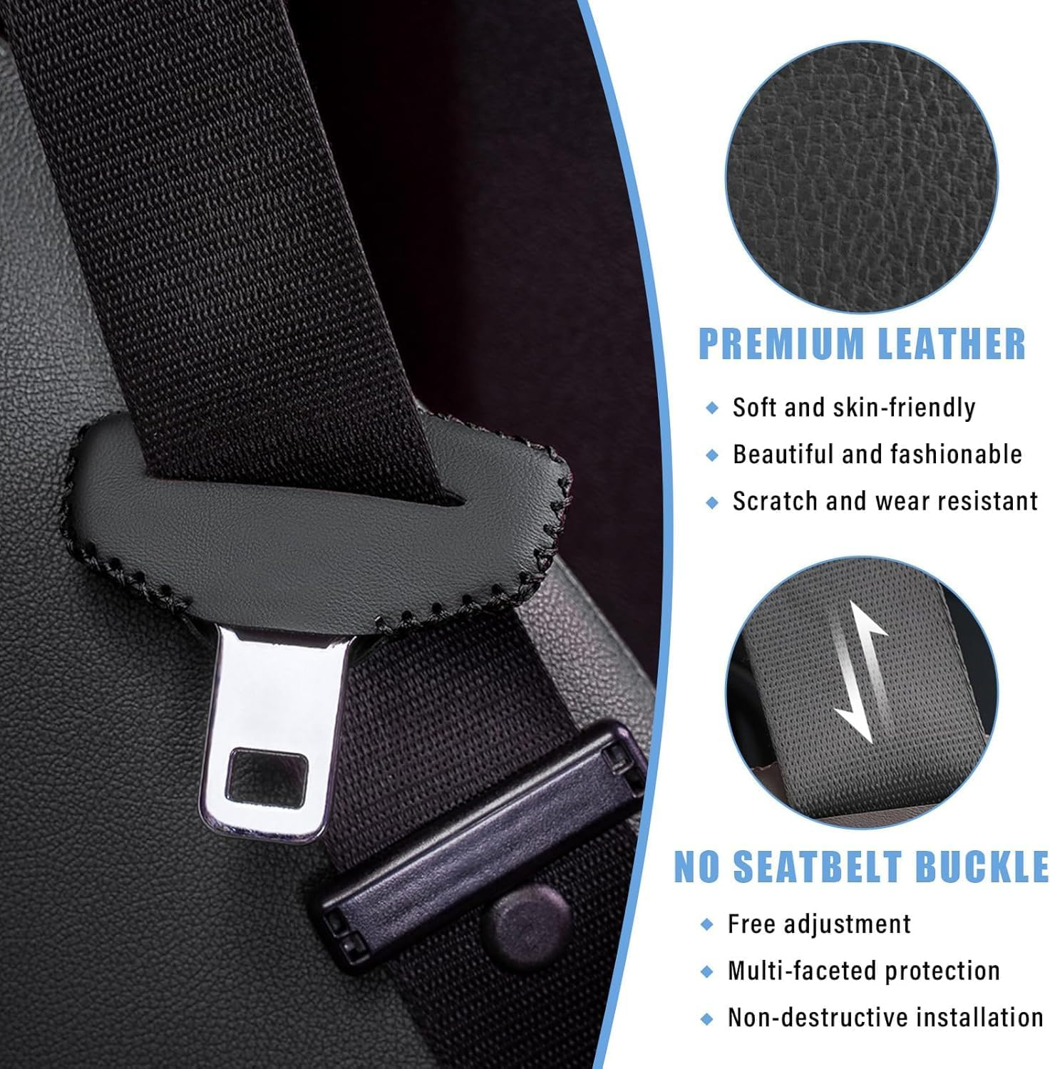 2PCS Seat Belt Buckle Cover, Anti-Scratch Leather Car Seat Belt Clip Holster, Auto Seat Belt Buckle Protector, Universal Interior Decor Accessories for Most Vehicles (Black, One Size) image number 1