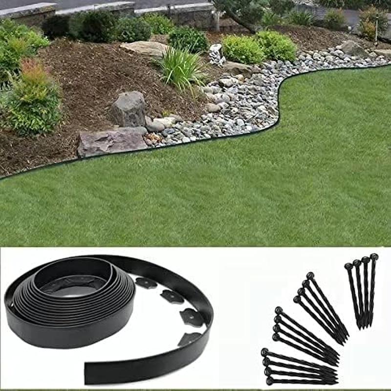 Garden Edging，40Ft Landscape Edging with 40 Spikes for Lawn 2 Inch Tall(Black, 40FT) image number 3