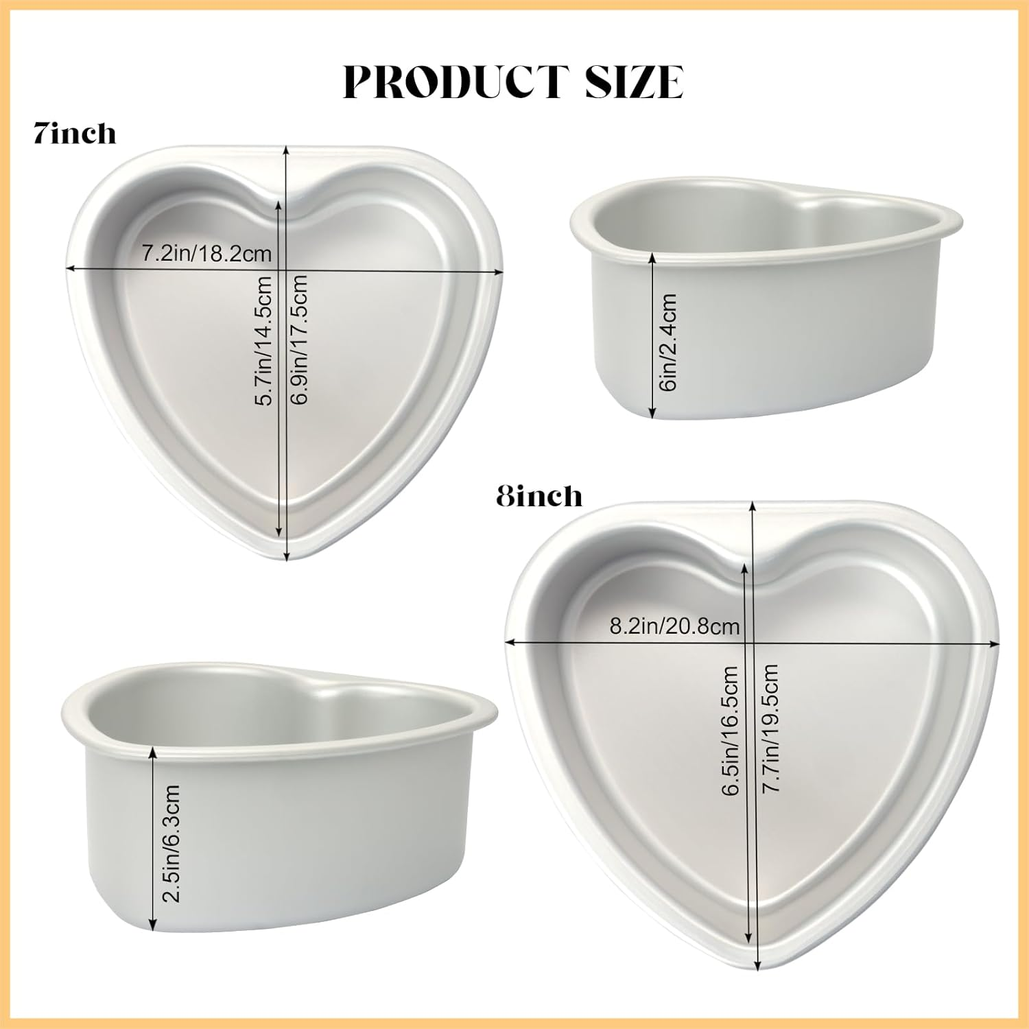 Heart Shaped Cake Pan 6 Inch Aluminum Cake Pans Heart Cake Mold Baking Cake Tin for Valentine'S Weddings Birthday Party (2, 6 Inch,8Inch) image number 4